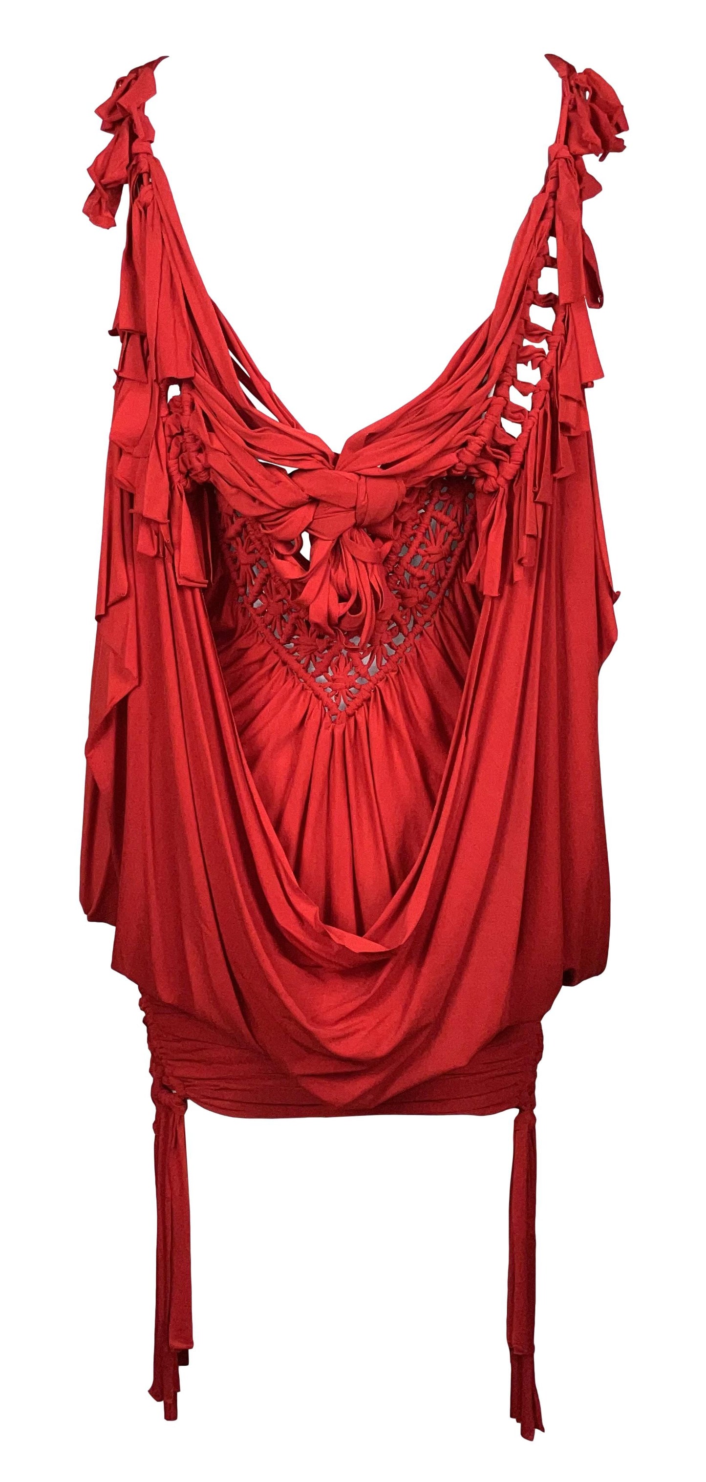 S/S 2003 Christian Dior by John Galliano Runway Sheer Red Knotted Mini Dress
