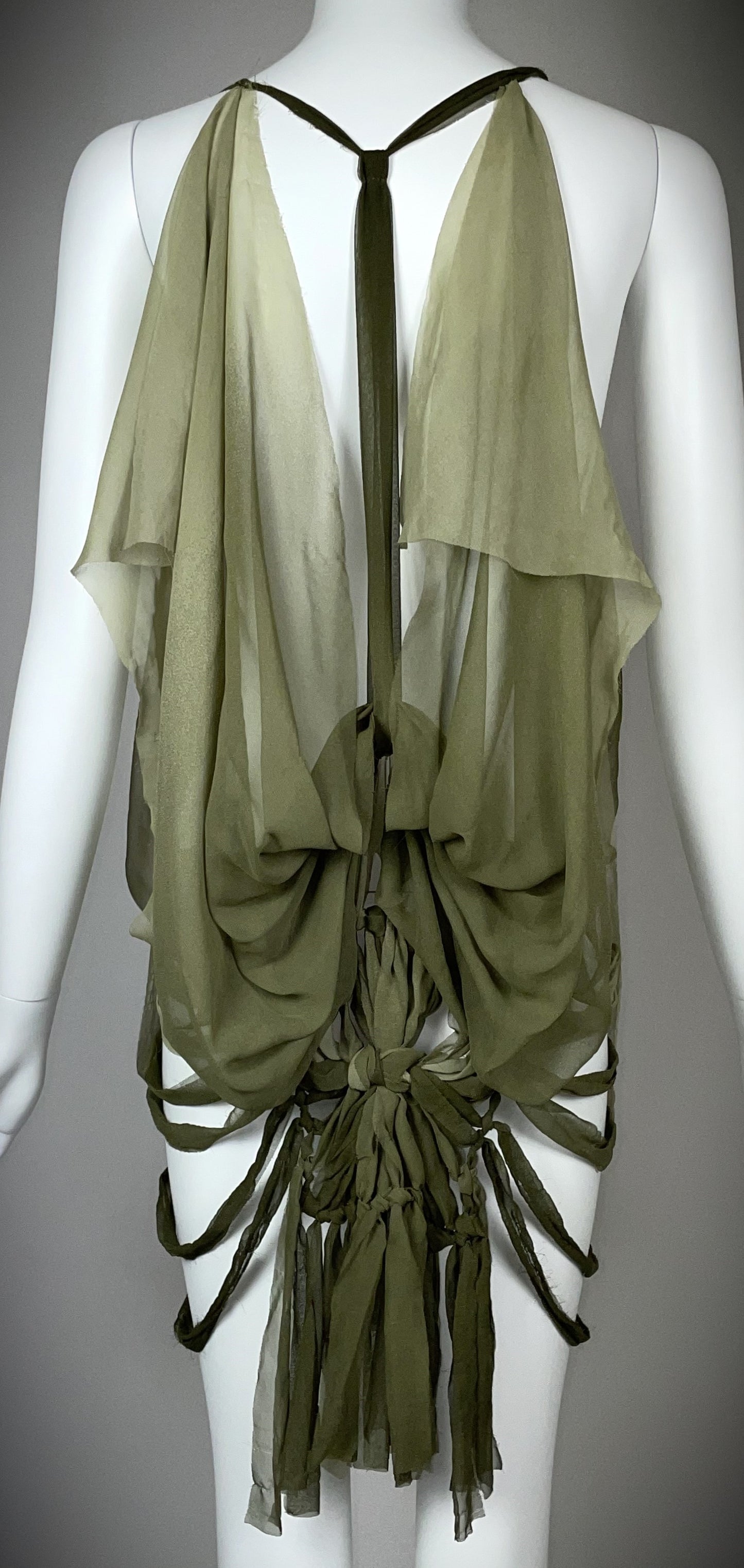 S/S 2003 Christian Dior by John Galliano Runway Sheer Green Silk Cut-Out Mini Dress