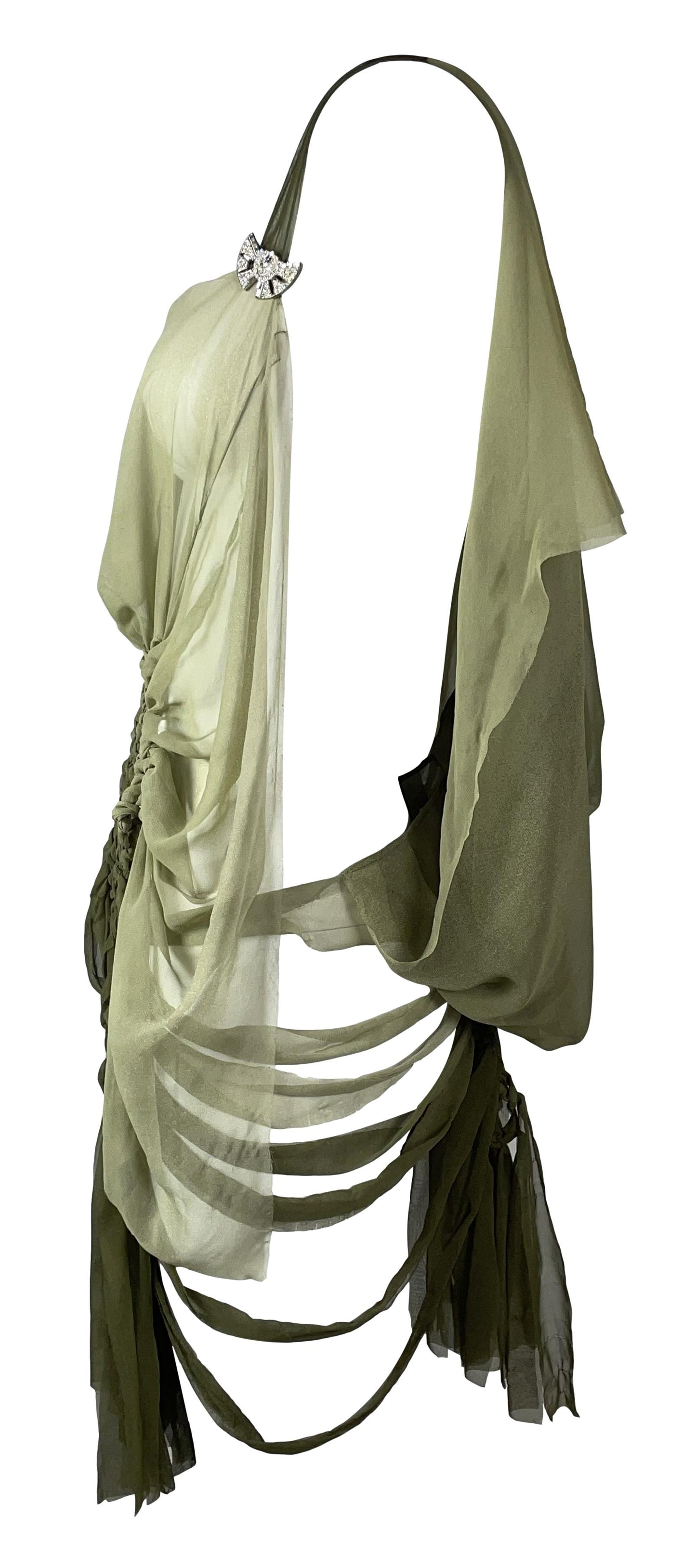 S/S 2003 Christian Dior by John Galliano Runway Sheer Green Silk Cut-Out Mini Dress