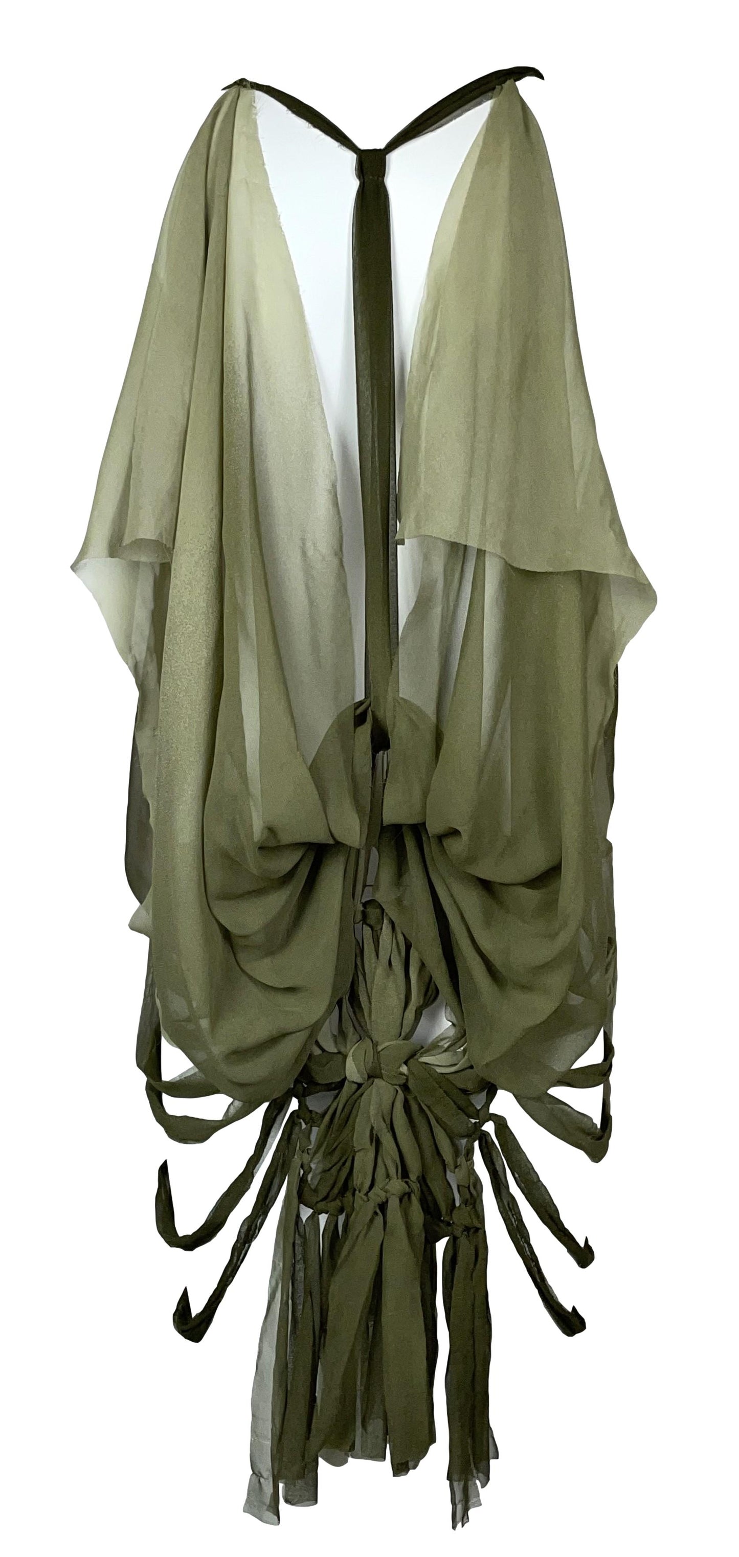 S/S 2003 Christian Dior by John Galliano Runway Sheer Green Silk Cut-Out Mini Dress
