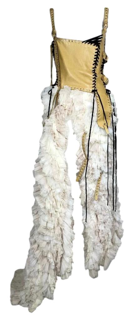 S/S 2003 Dolce & Gabbana Bondage Leather Buckles Corset Tulle Gown Dress