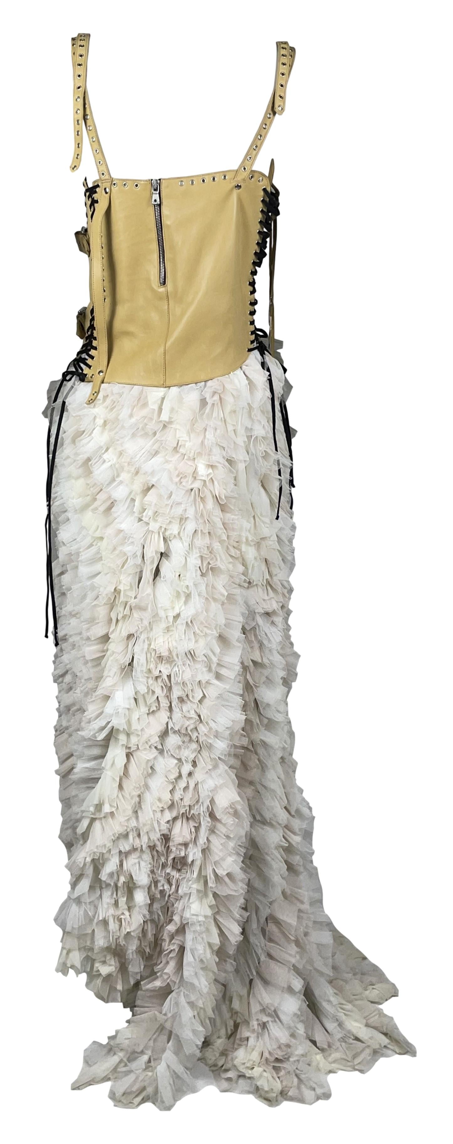 S/S 2003 Dolce & Gabbana Bondage Leather Buckles Corset Tulle Gown Dress