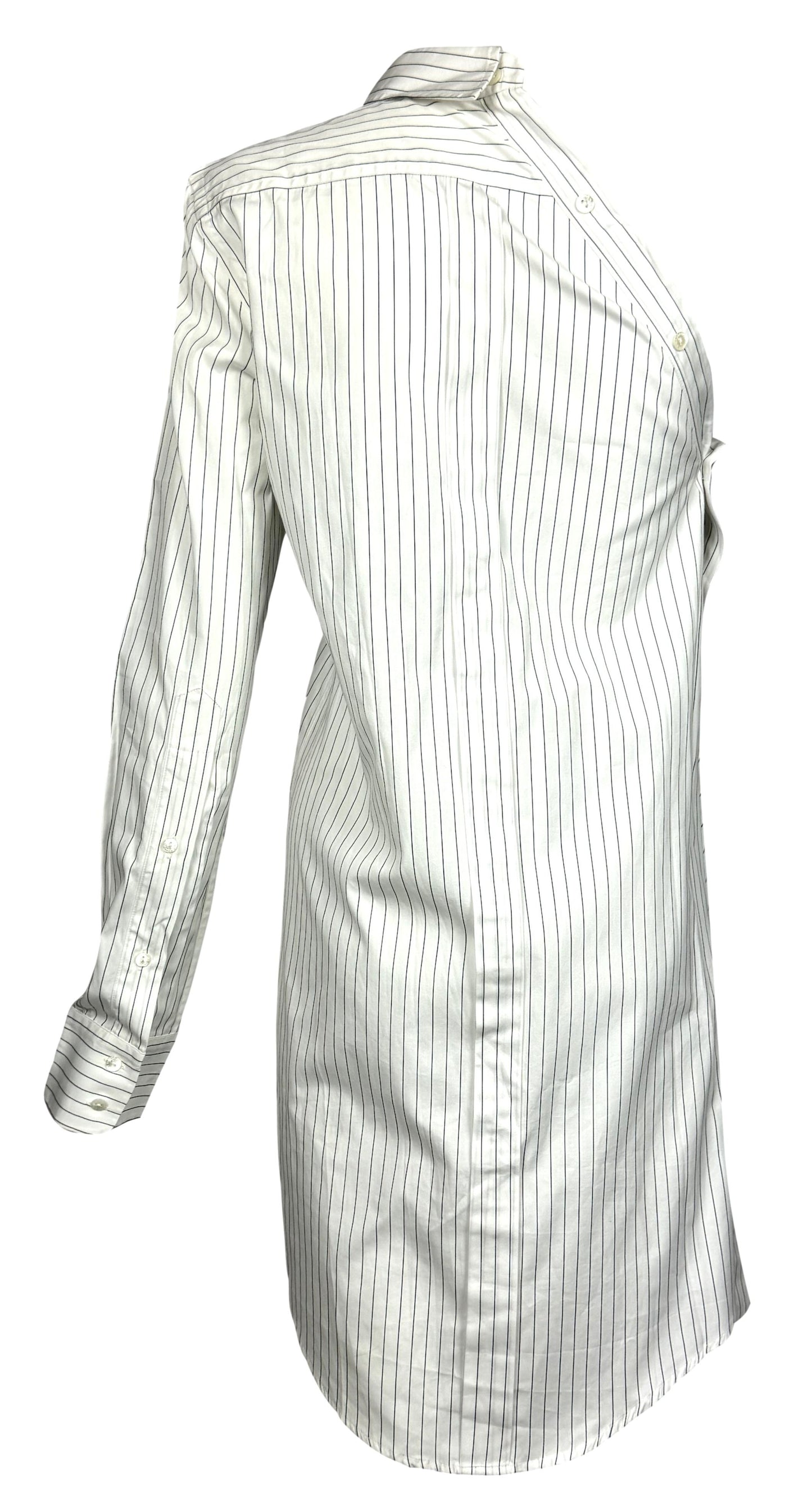 S/S 2003 Dolce & Gabbana One Arm Button Down Pinstripe High Slit Mini Dress Tunic