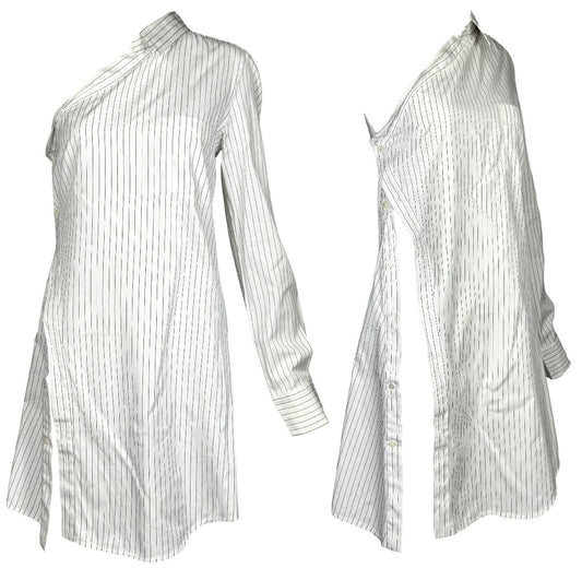 S/S 2003 Dolce & Gabbana One Arm Button Down Pinstripe High Slit Mini Dress Tunic