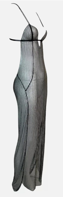 S/S 2003 Fendi by Karl Lagerfeld Runway Sheer Black Beaded Mesh Maxi Dress