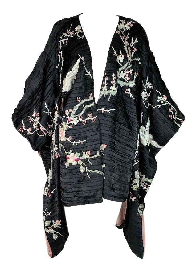 S/S 2003 Gucci by Tom Ford Runway Black Embroidered Cherry Blossom Kimono Dress Jacket