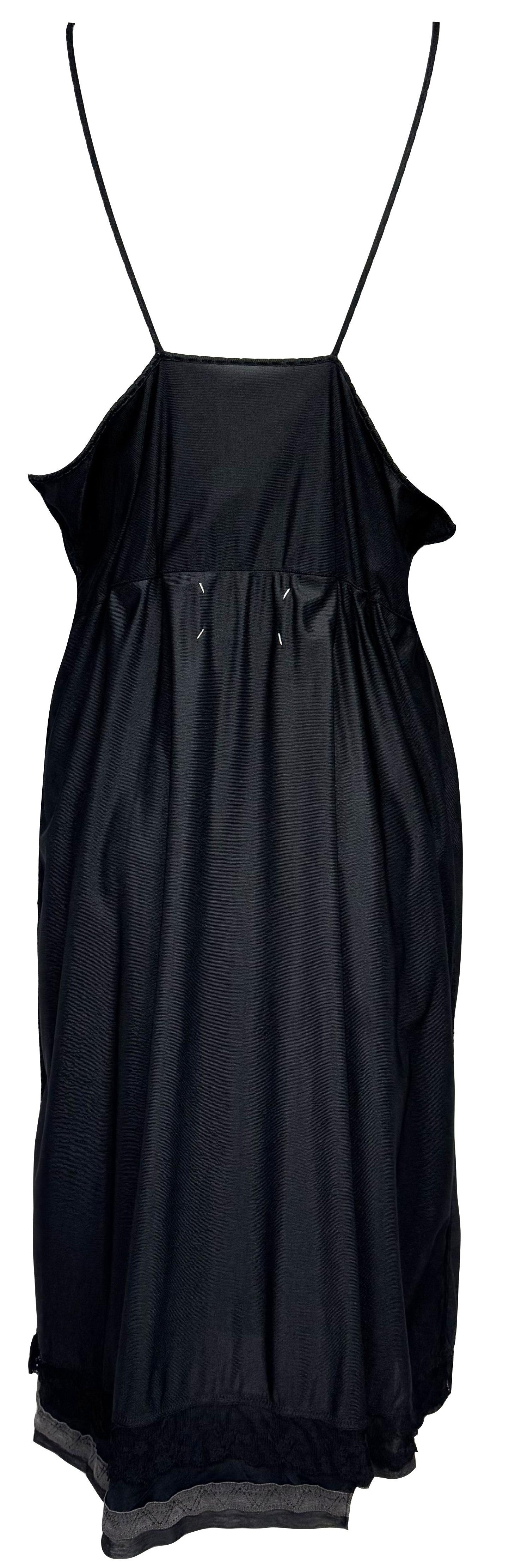S/S 2003 Maison Martin Margiela Artisanal Runway Plunging Black Lace Trim Slip Dress