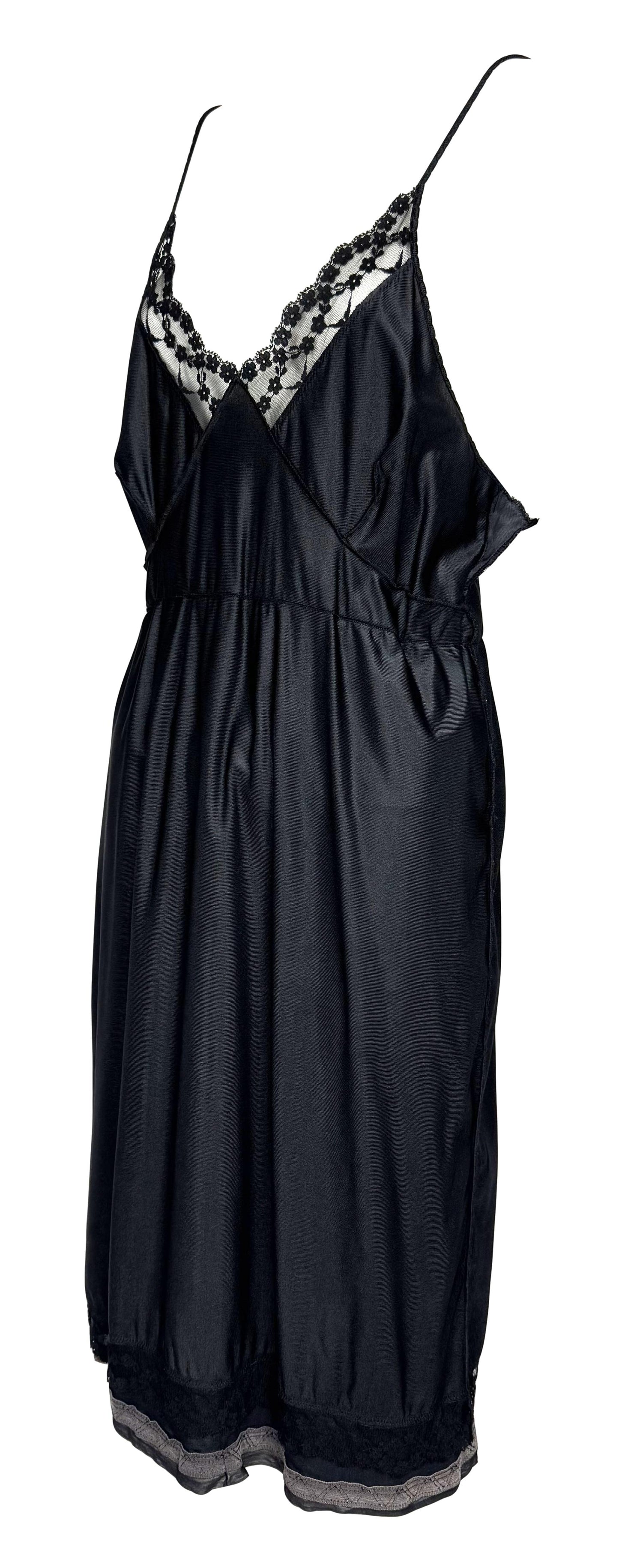 S/S 2003 Maison Martin Margiela Artisanal Runway Plunging Black Lace Trim Slip Dress