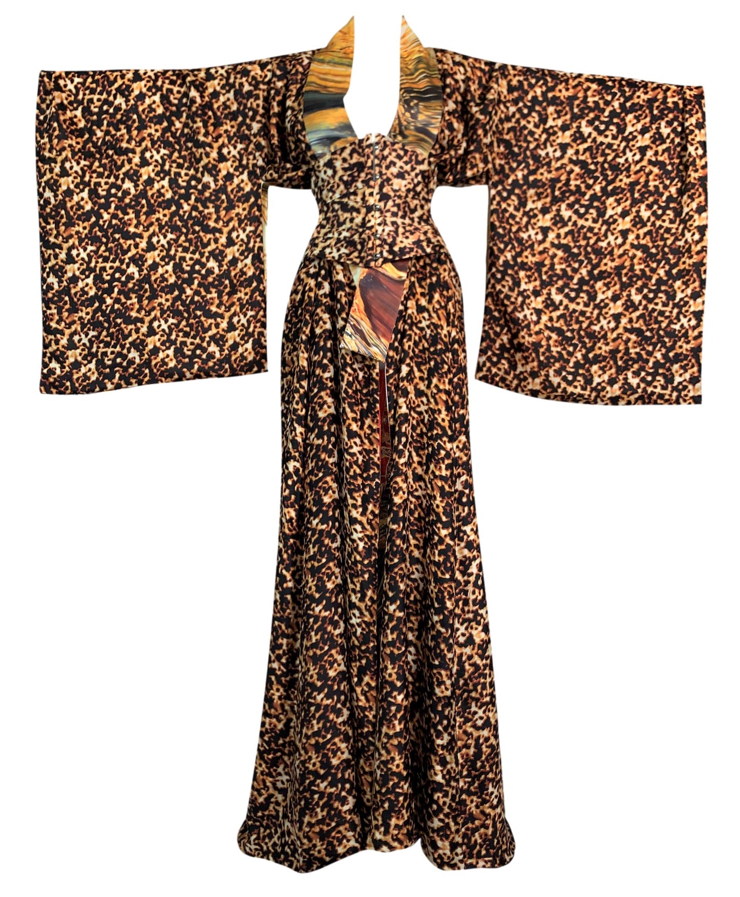EXTREMELY RARE S/S 2003 Roberto Cavalli Extra Long Silk Reversible Kimono Dress Gown w Corset