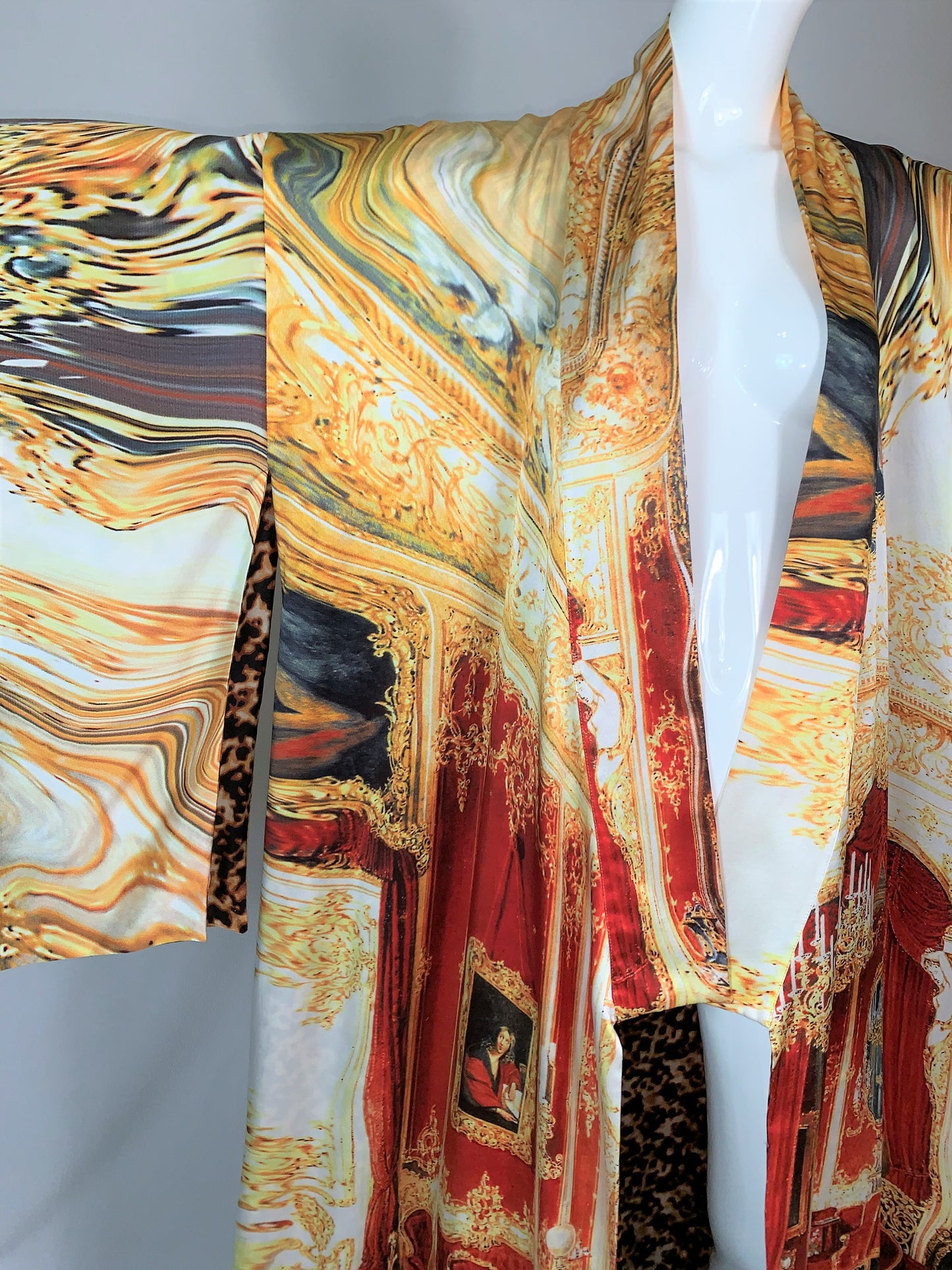 EXTREMELY RARE S/S 2003 Roberto Cavalli Extra Long Silk Reversible Kimono Dress Gown w Corset