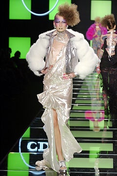 S/S 2004 Christian Dior by John Galliano Runway Silver Leather & White Fox Fur Biker Jacket