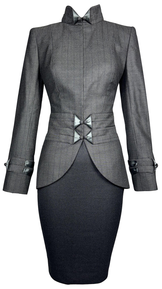 F/W 2004 Christian Dior x John Galliano Haute Couture Gray Fitted 1940's Style Jacket & Skirt Suit Set