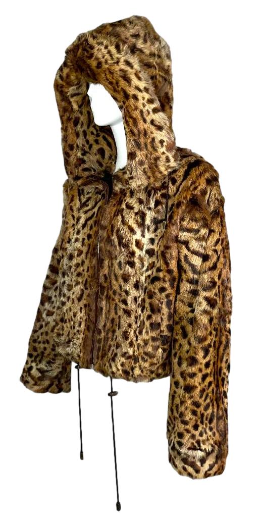 F/W 2004 Christian Dior by John Galliano Leopard Print Fur Hooded Coat Jacket