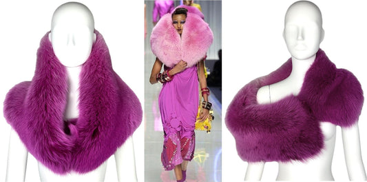 F/W 2004 Christian Dior by John Galliano Runway Hot Pink Fox Fur Shawl Wrap Shrug