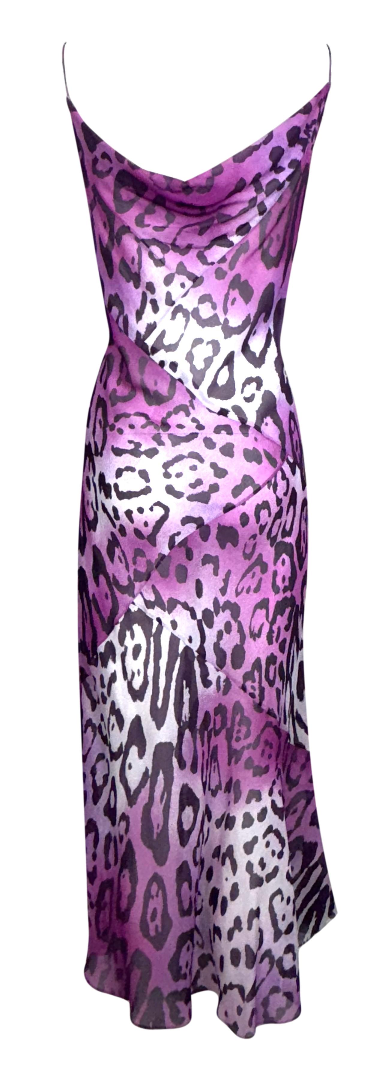 F/W 2004 Christian Dior by John Galliano Gambler Sheer Purple Leopard Silk Maxi Dress w Dice Accents