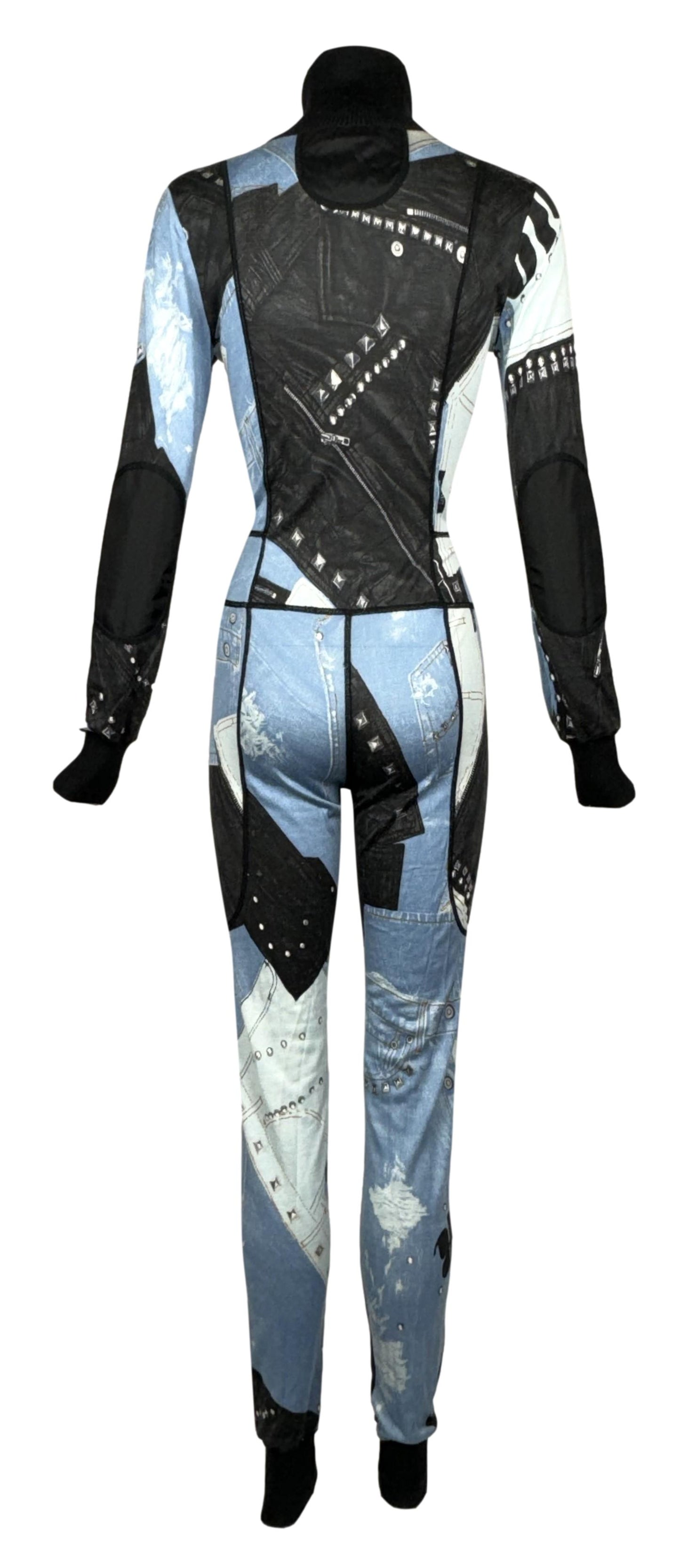 F/W 2004 Christian Dior by John Galliano Trompe L'oeil Plunging Zip-Up Soft & Stretchy Jumpsuit Romper
