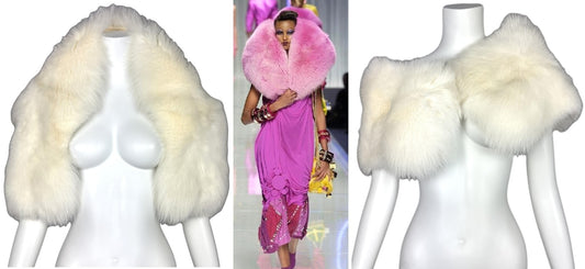 F/W 2004 Christian Dior by John Galliano Runway Winter White Fox Fur Shawl Wrap Shrug