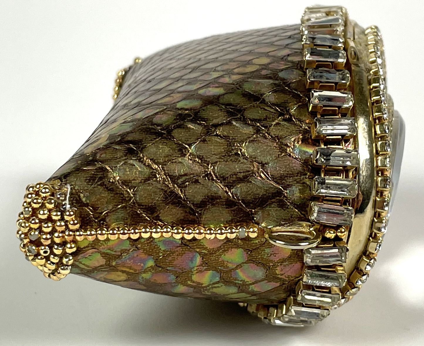 F/W 2004 Fendi Runway Snakeskin Gold Mirror Crystal Minaudiere Clutch Handbag