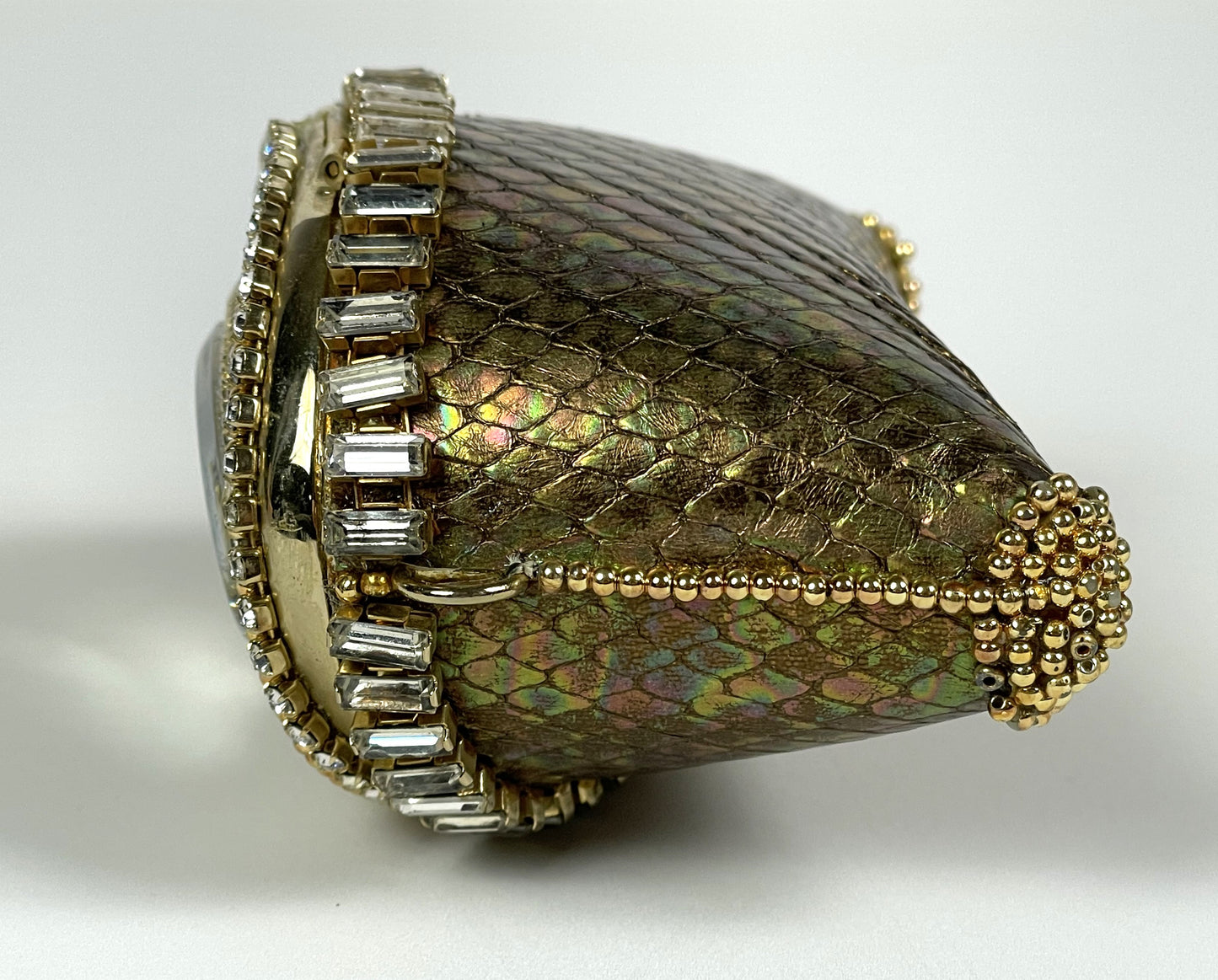 F/W 2004 Fendi Runway Snakeskin Gold Mirror Crystal Minaudiere Clutch Handbag