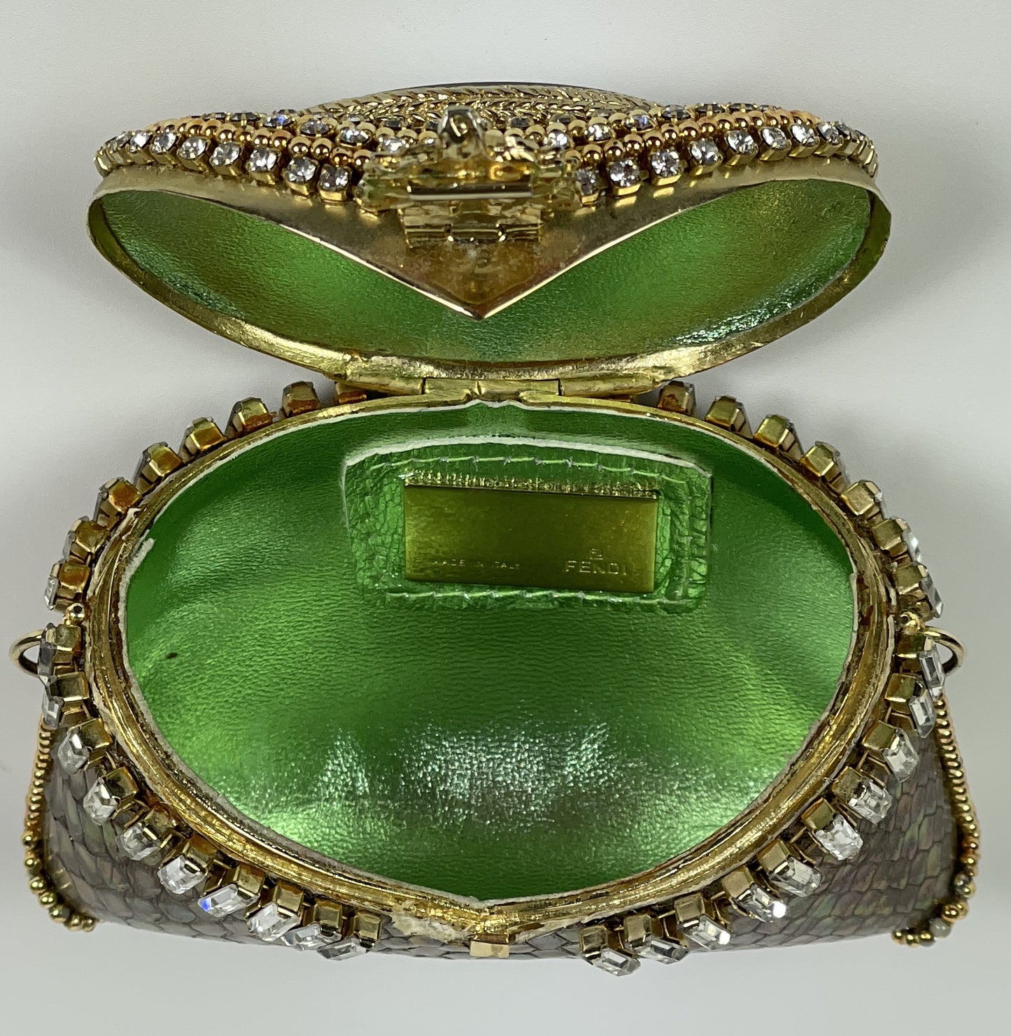 F/W 2004 Fendi Runway Snakeskin Gold Mirror Crystal Minaudiere Clutch Handbag