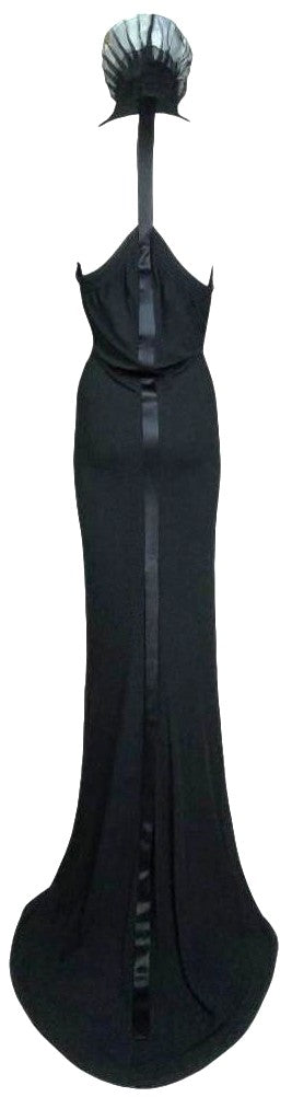 F/W 2004 Gianfranco Ferre Plunging Black Elvira Goth Queen High Collar Gown Dress
