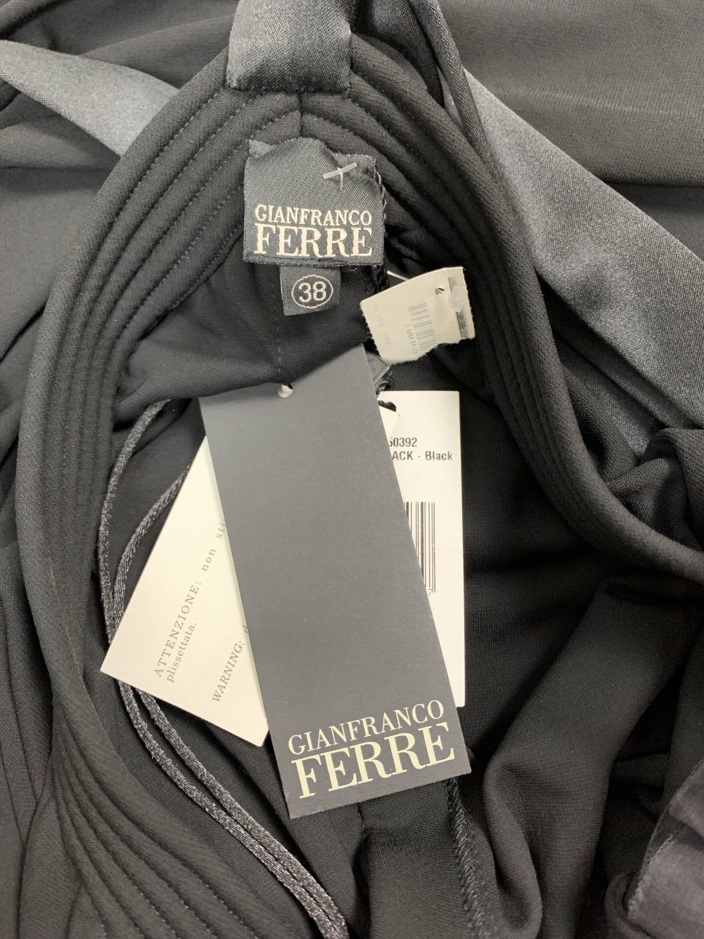F/W 2004 Gianfranco Ferre Plunging Black Elvira Goth Queen High Collar Gown Dress
