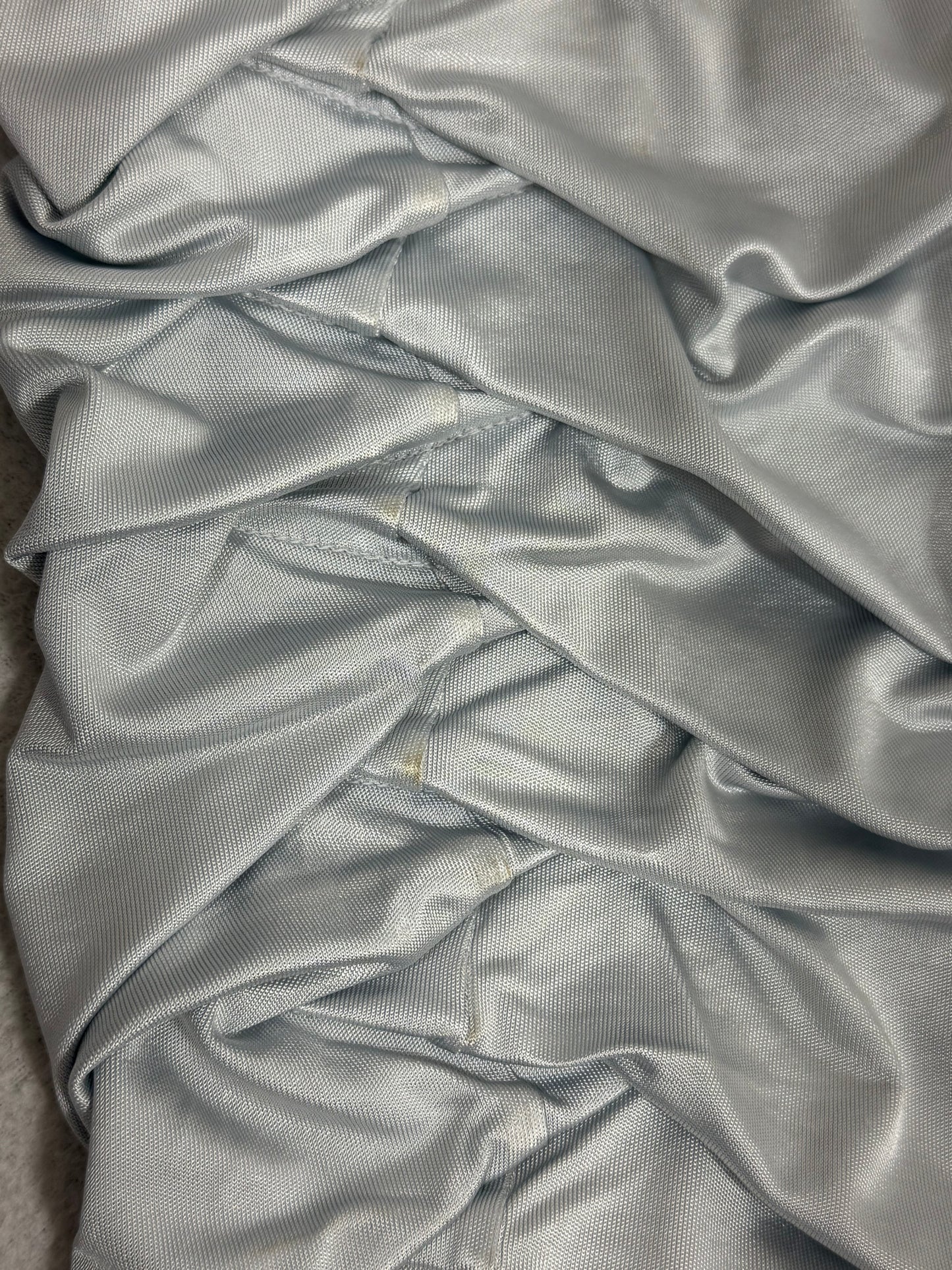 F/W 2004 Gianfranco Ferre Runway Silver Blue Plunging Ruched Wiggle Maxi Dress