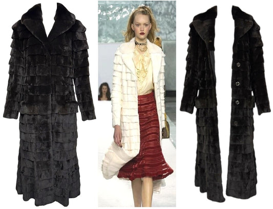 F/W 2004 Louis Vuitton by Marc Jacobs Runway Dark Brown Fur Layered Ruffle Coat Jacket