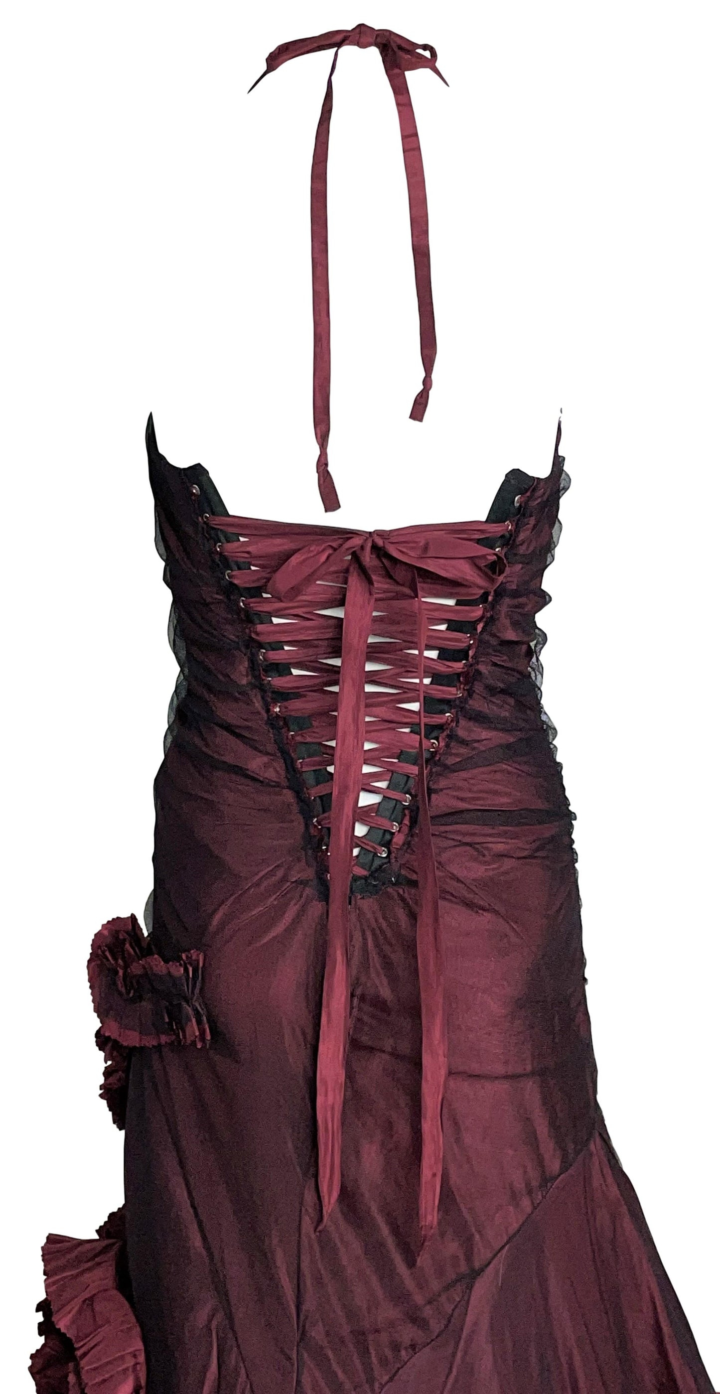 F/W 2004 Roberto Cavalli Runway Burgundy Flamenco Ball Gown Dress w Train