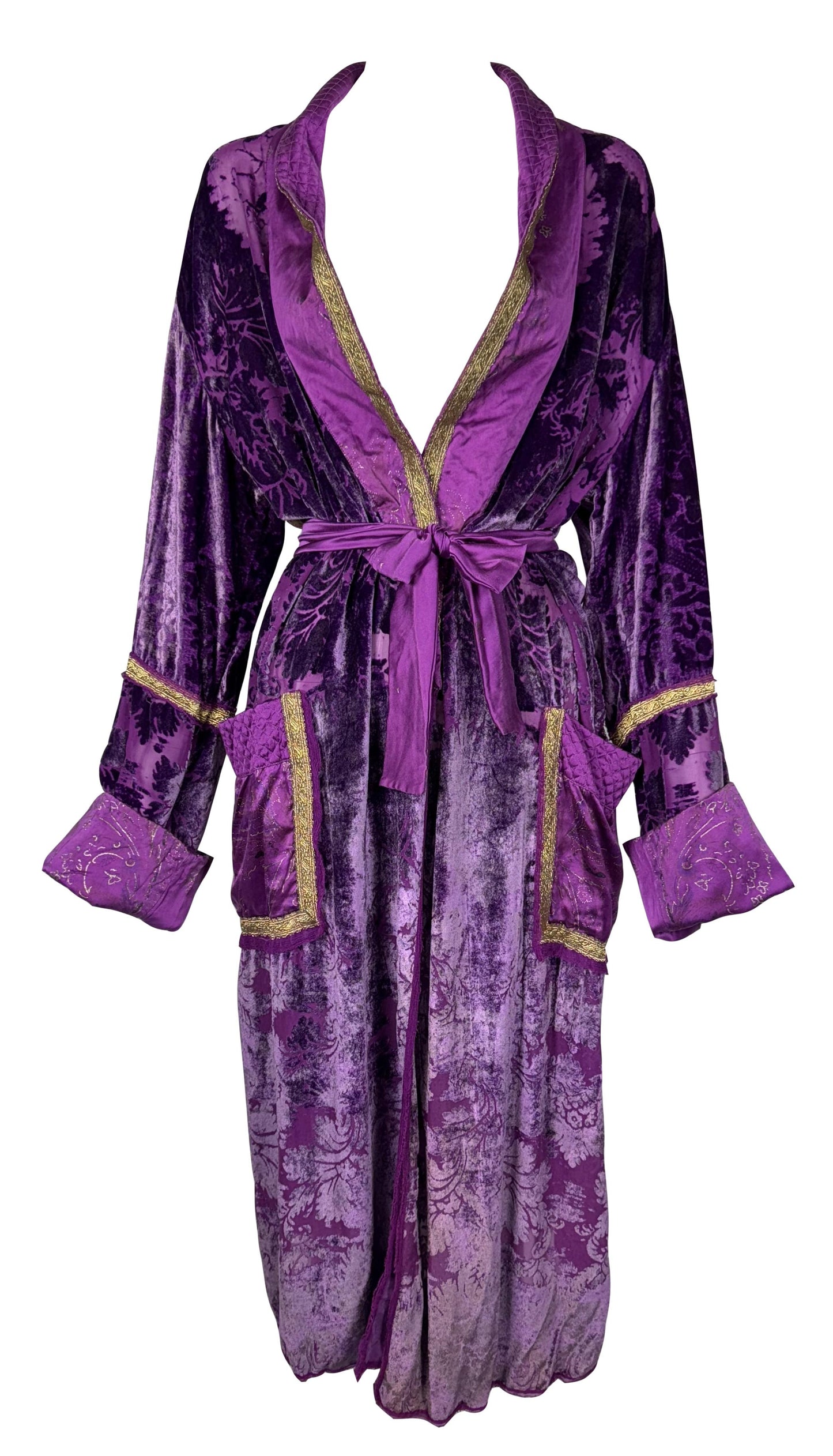 F/W 2004 Roberto Cavalli Runway Purple Velvet Gold Embellished Robe Coat