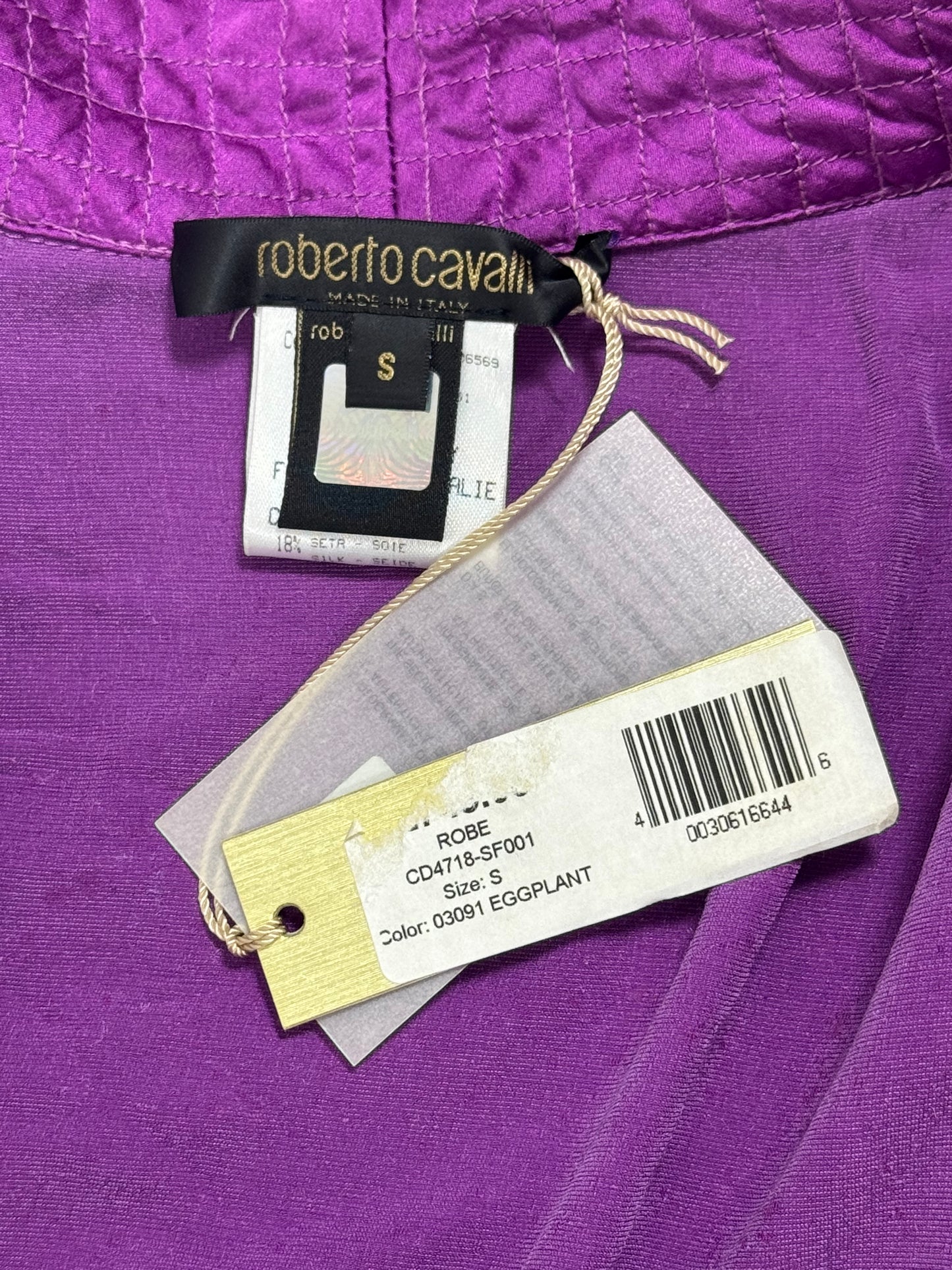 F/W 2004 Roberto Cavalli Runway Purple Velvet Gold Embellished Robe Coat