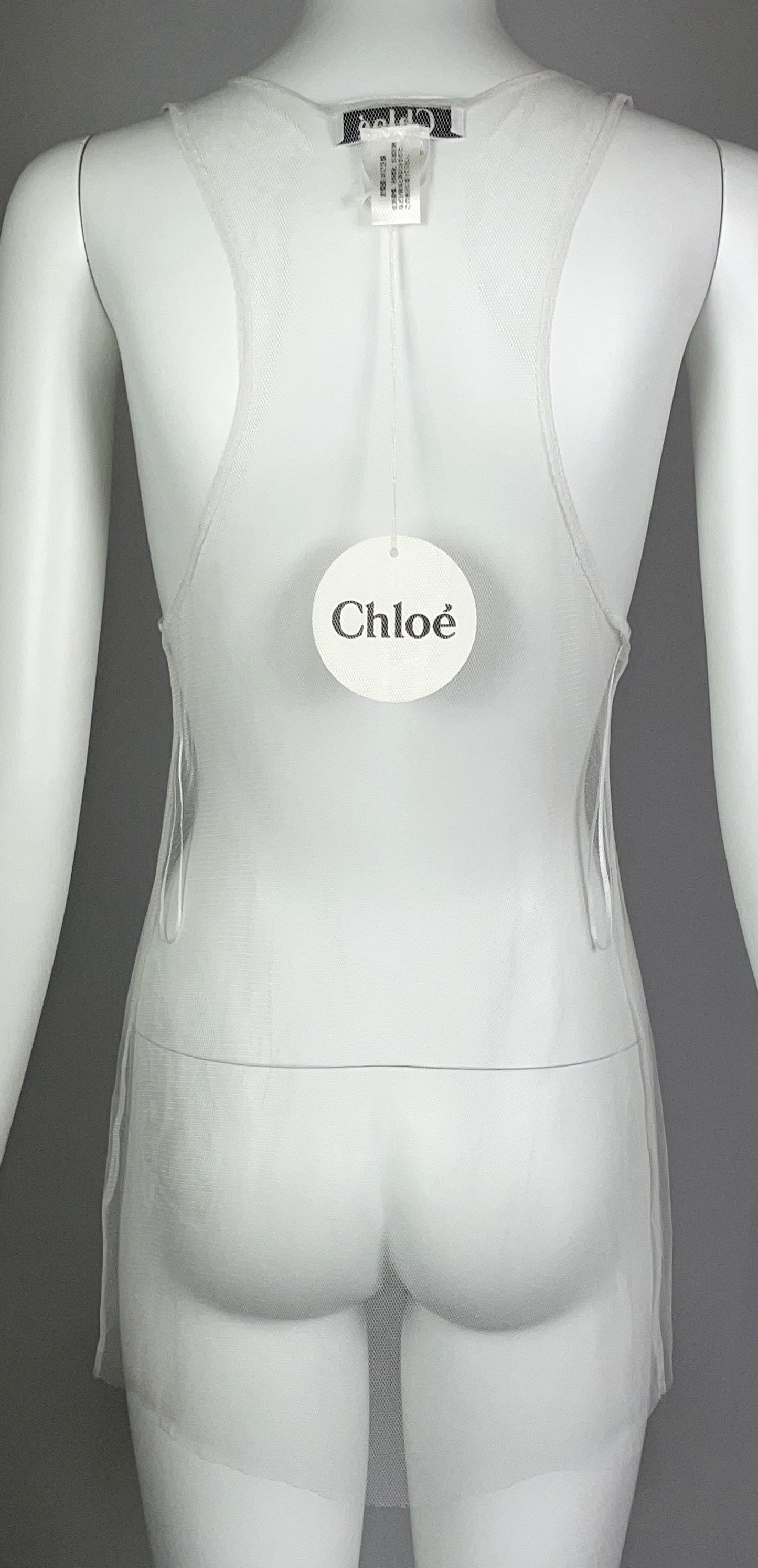 S/S 2004 Chloe Sheer Ivory Mesh Beaded Marilyn Monroe Quote Tunic Top Mini Dress