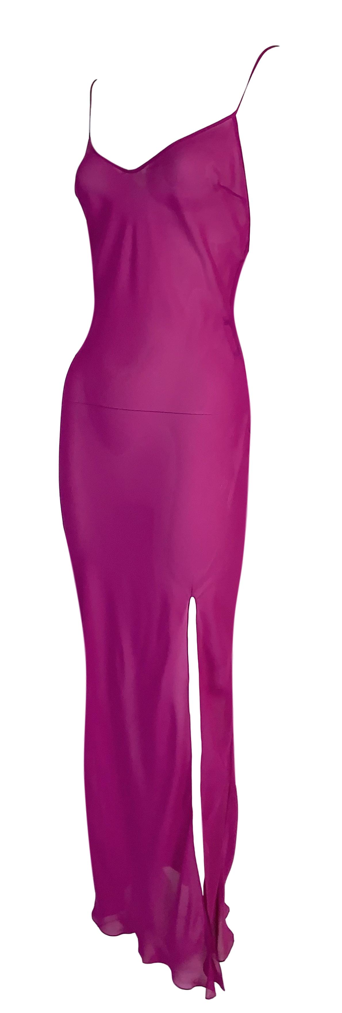 S/S 2004 Christian Dior by John Galliano Sheer Hot Pink Silk Maxi Dress w Slit