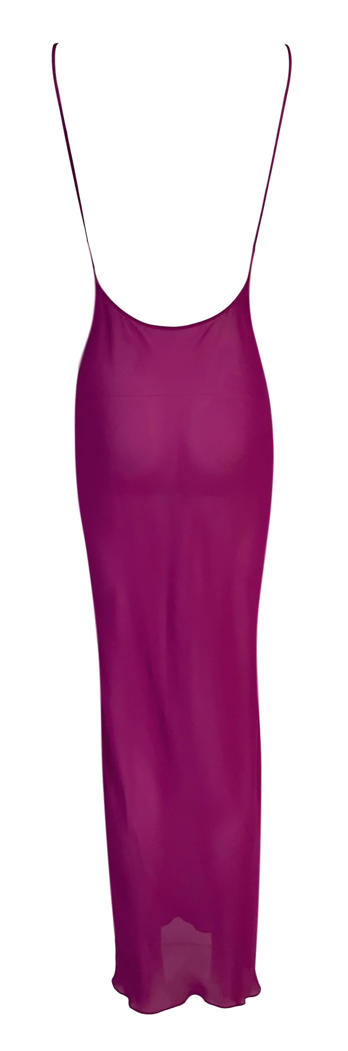 S/S 2004 Christian Dior by John Galliano Sheer Hot Pink Silk Maxi Dress w Slit