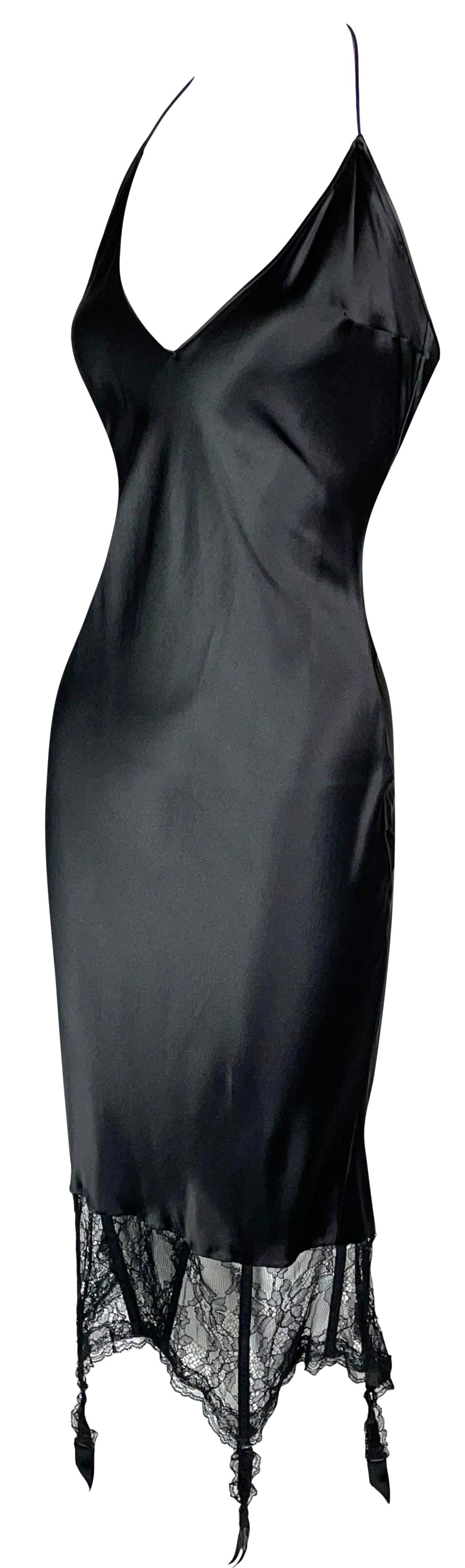S/S 2004 Christian Dior by John Galliano Black Satin Lace Garter Lingerie Slip Dress