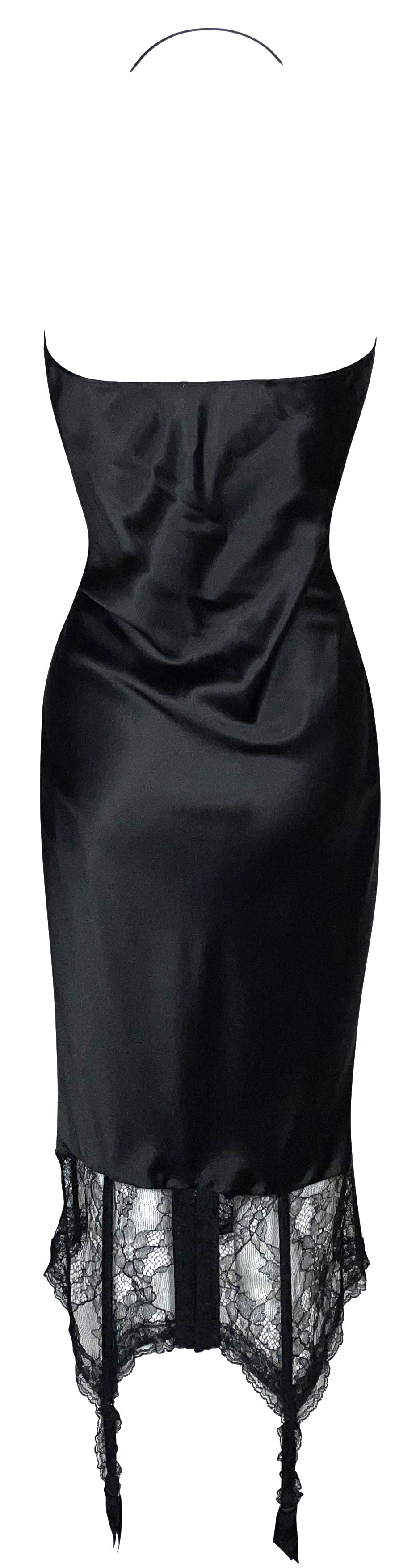 S/S 2004 Christian Dior by John Galliano Black Satin Lace Garter Lingerie Slip Dress