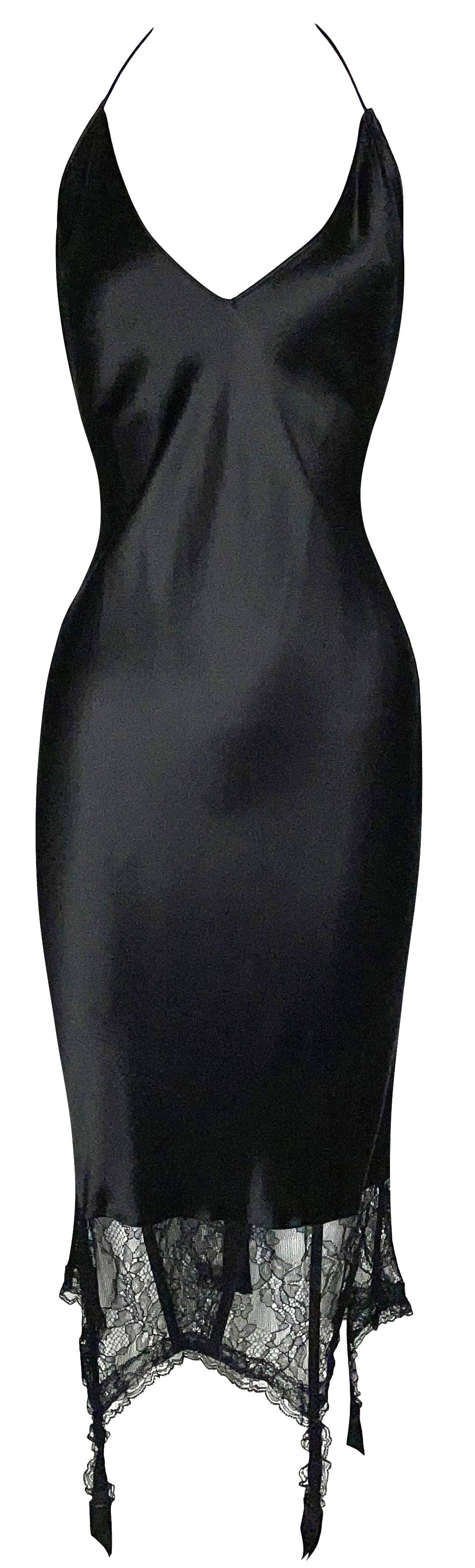 S/S 2004 Christian Dior by John Galliano Black Satin Lace Garter Lingerie Slip Dress