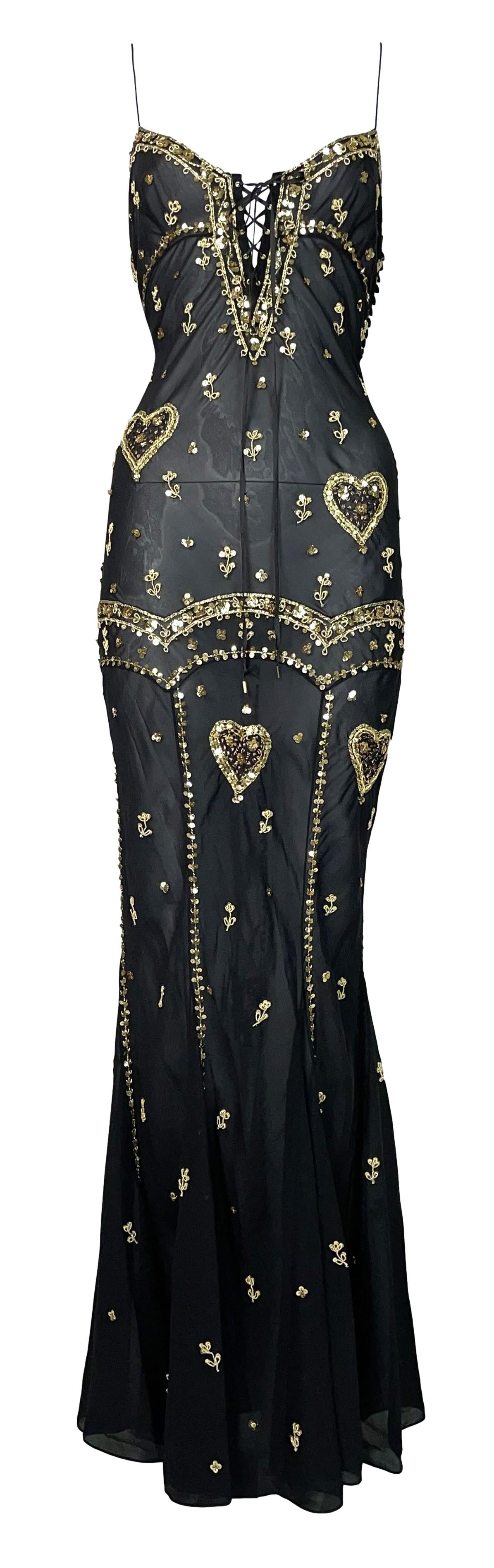 S/S 2004 Christian Dior by John Galliano Sheer Black & Gold Embellished Gypsy Maxi Dress