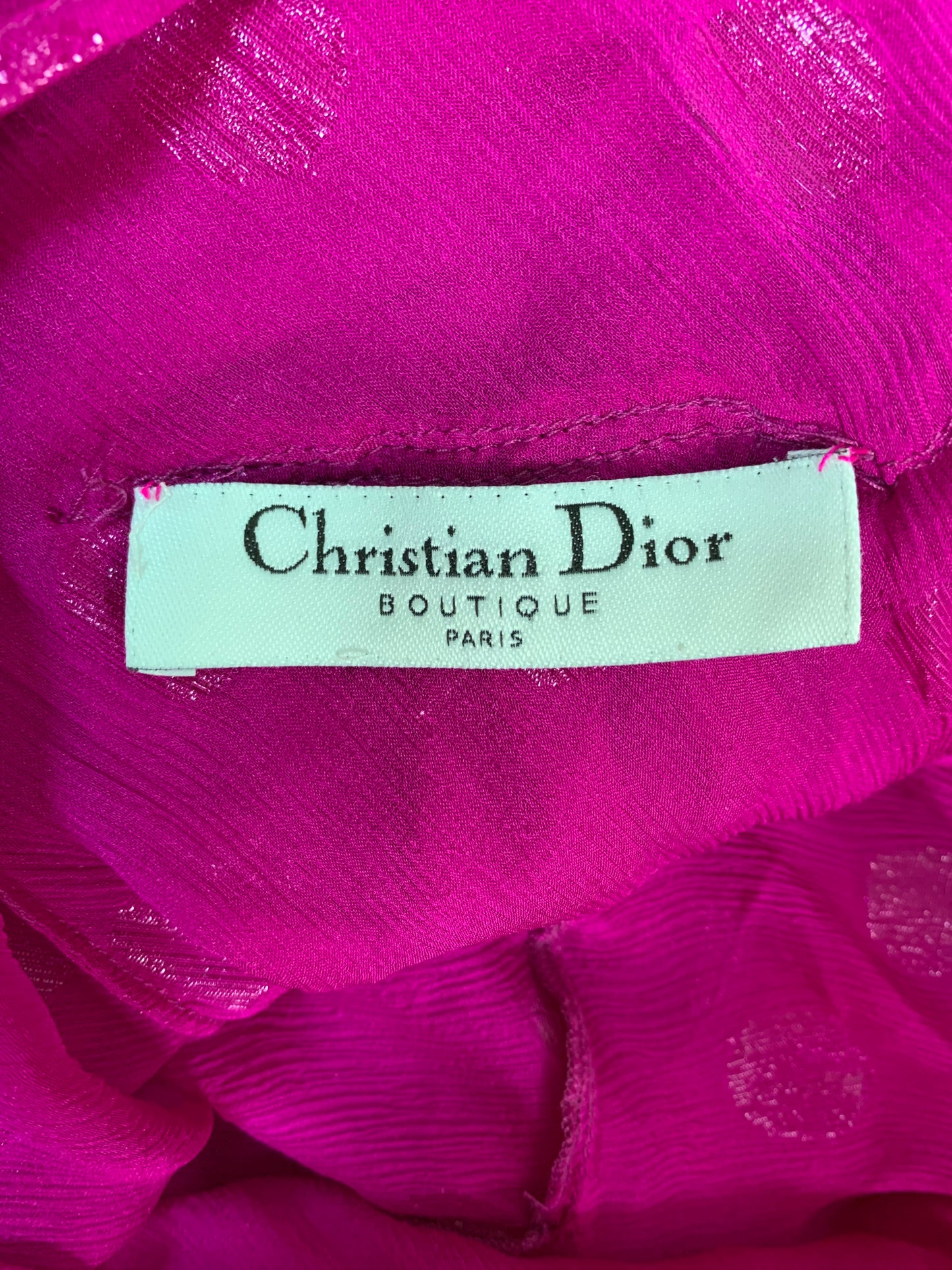 S/S 2004 Christian Dior by John Galliano Runway Sheer Hot Pink Polka Dot Plunging Dress w Train