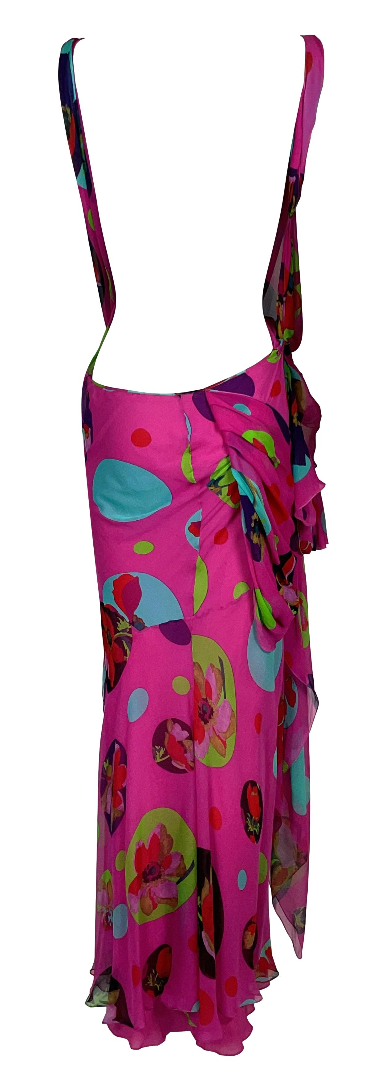 S/S 2004 Christian Dior by John Galliano Runway Sheer Hot Pink Silk Backless Maxi Dress