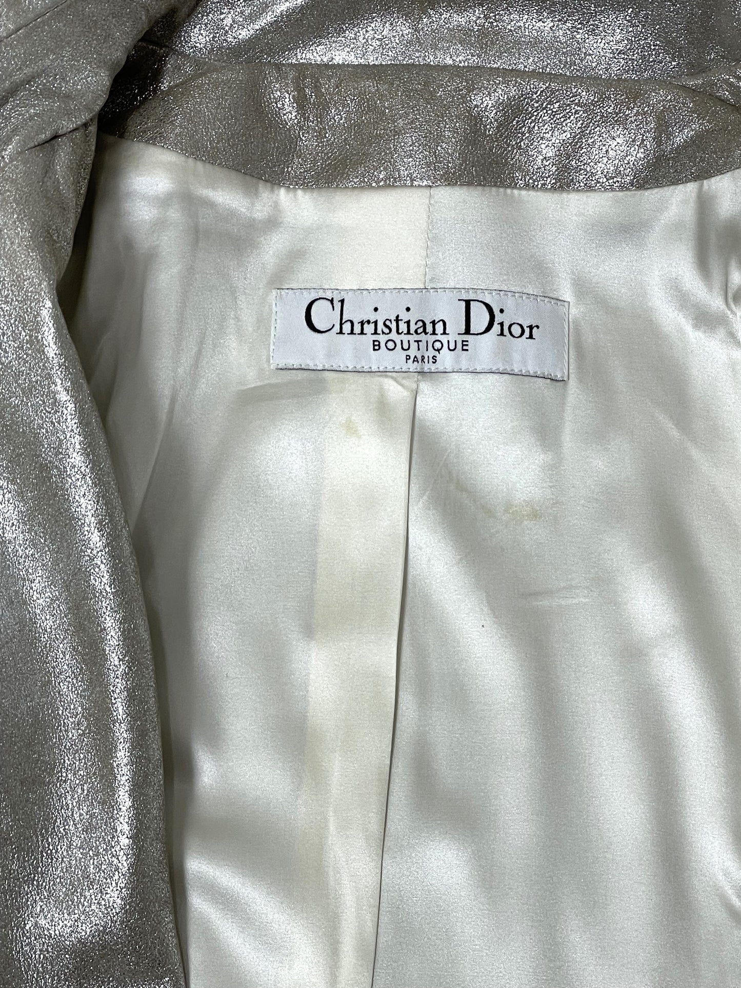 S/S 2004 Christian Dior by John Galliano Runway Silver Leather & White Fox Fur Biker Jacket