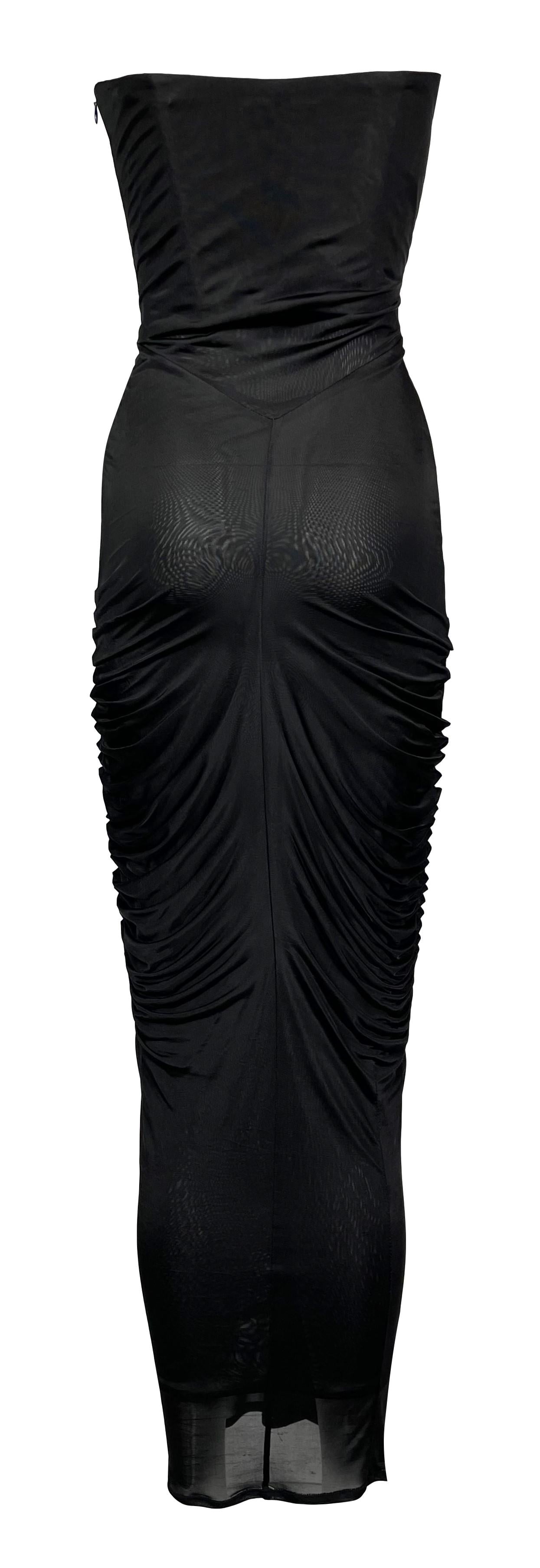 S/S 2004 Christian Dior by John Galliano Strapless Pin-Up Sheer Black Ruched Wiggle Dress