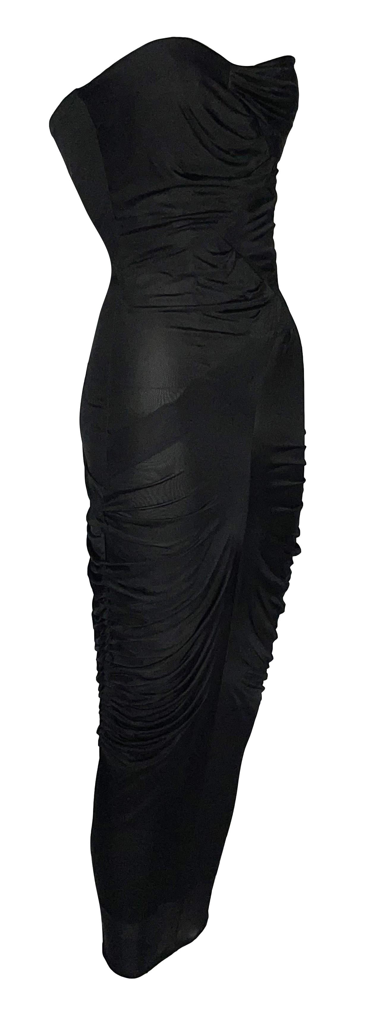 S/S 2004 Christian Dior by John Galliano Strapless Pin-Up Sheer Black Ruched Wiggle Dress