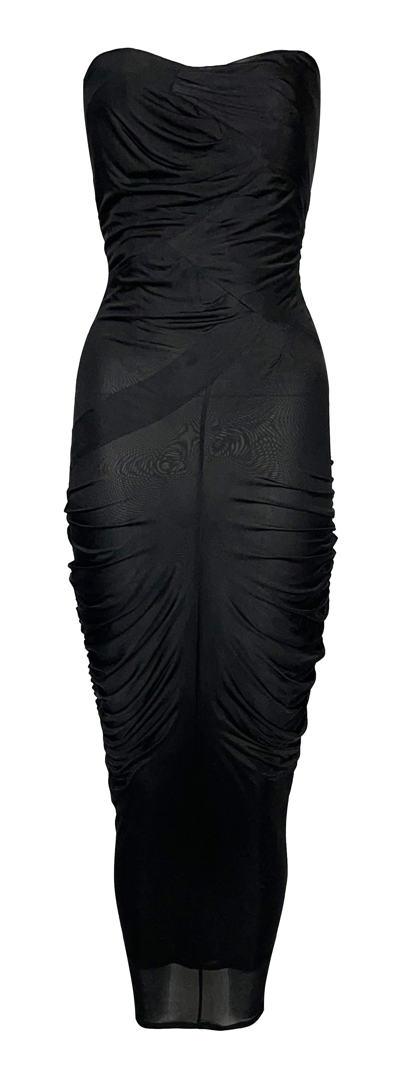S/S 2004 Christian Dior by John Galliano Strapless Pin-Up Sheer Black Ruched Wiggle Dress