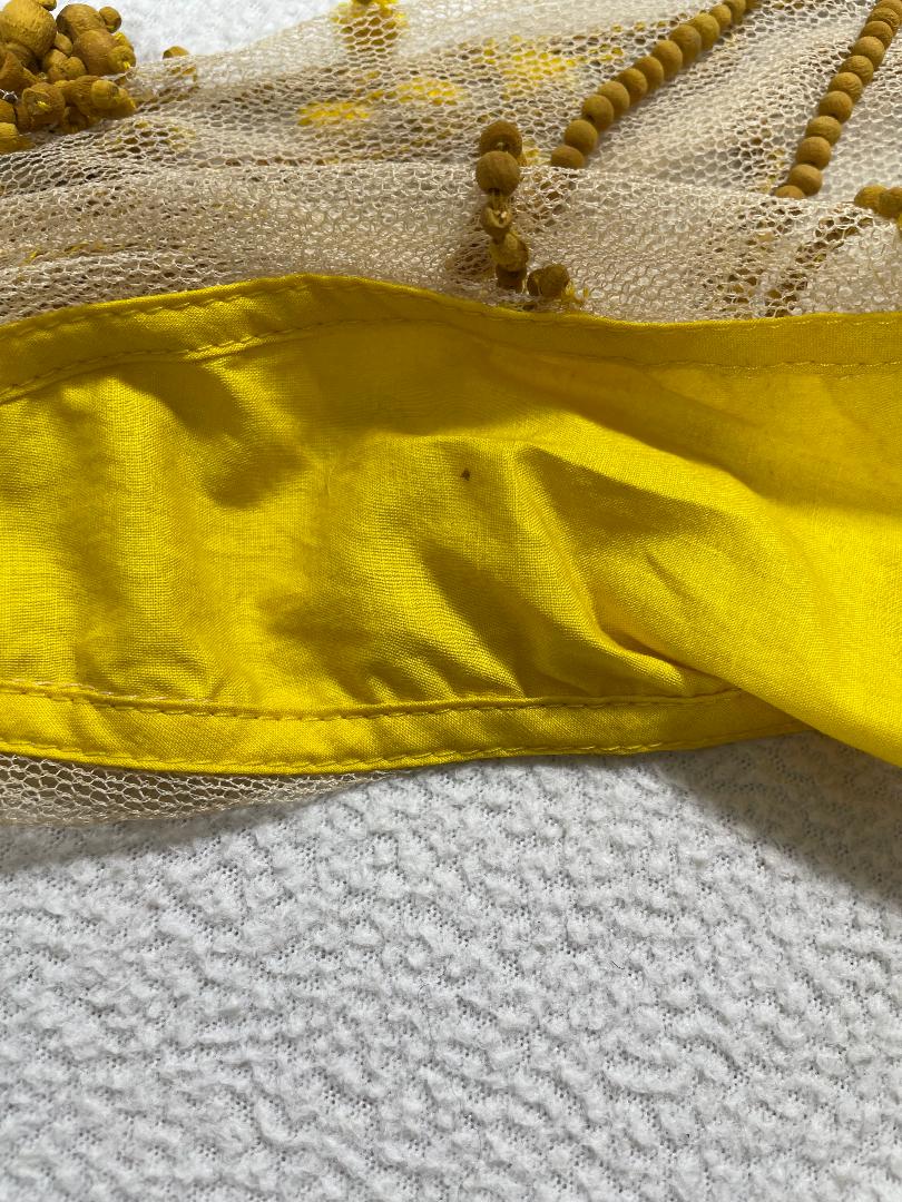 S/S 2004 Jean Paul Gaultier Runway Cone Bra Sheer Nude Mesh & Yellow Beaded Crop Top