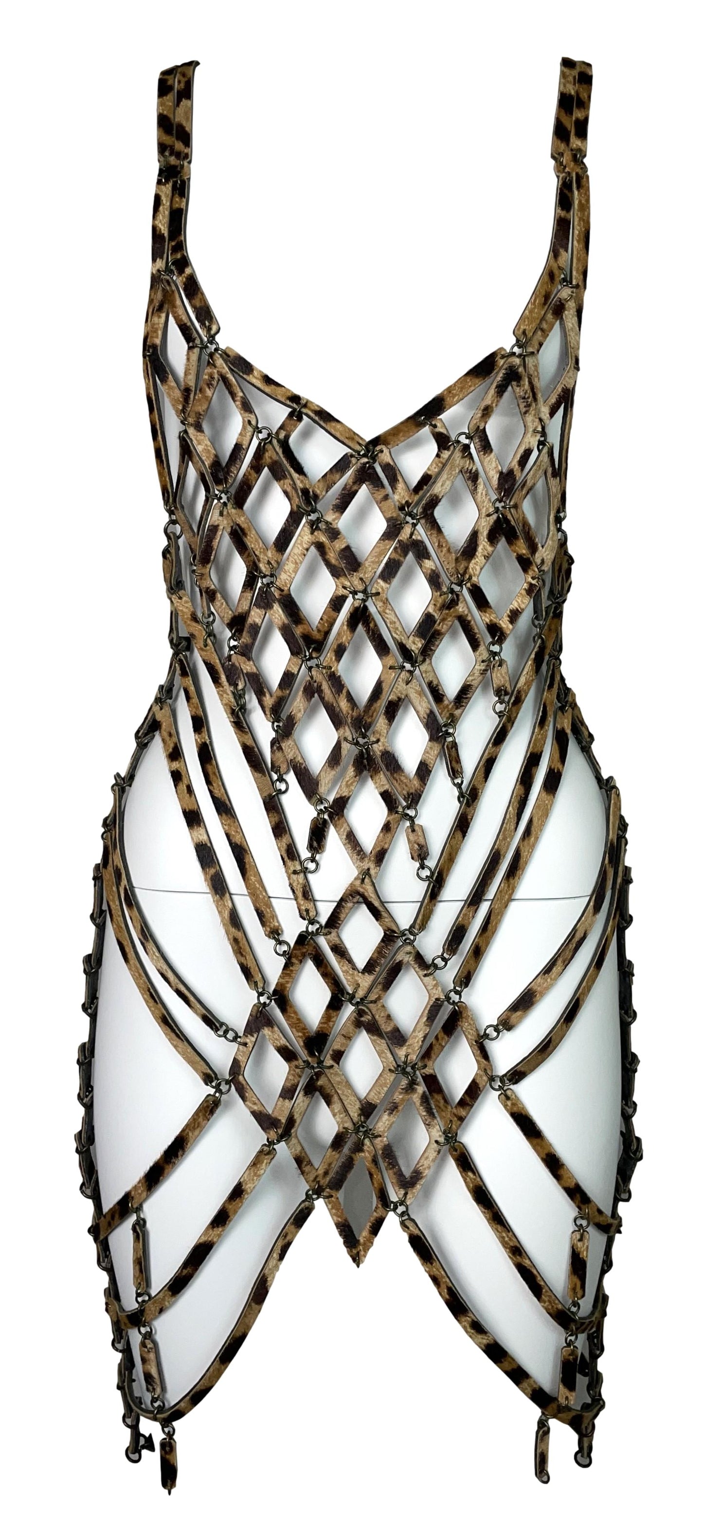 S/S 2004 Roberto Cavalli Runway Pony Fur Leather Harness Tunic Mini Dress