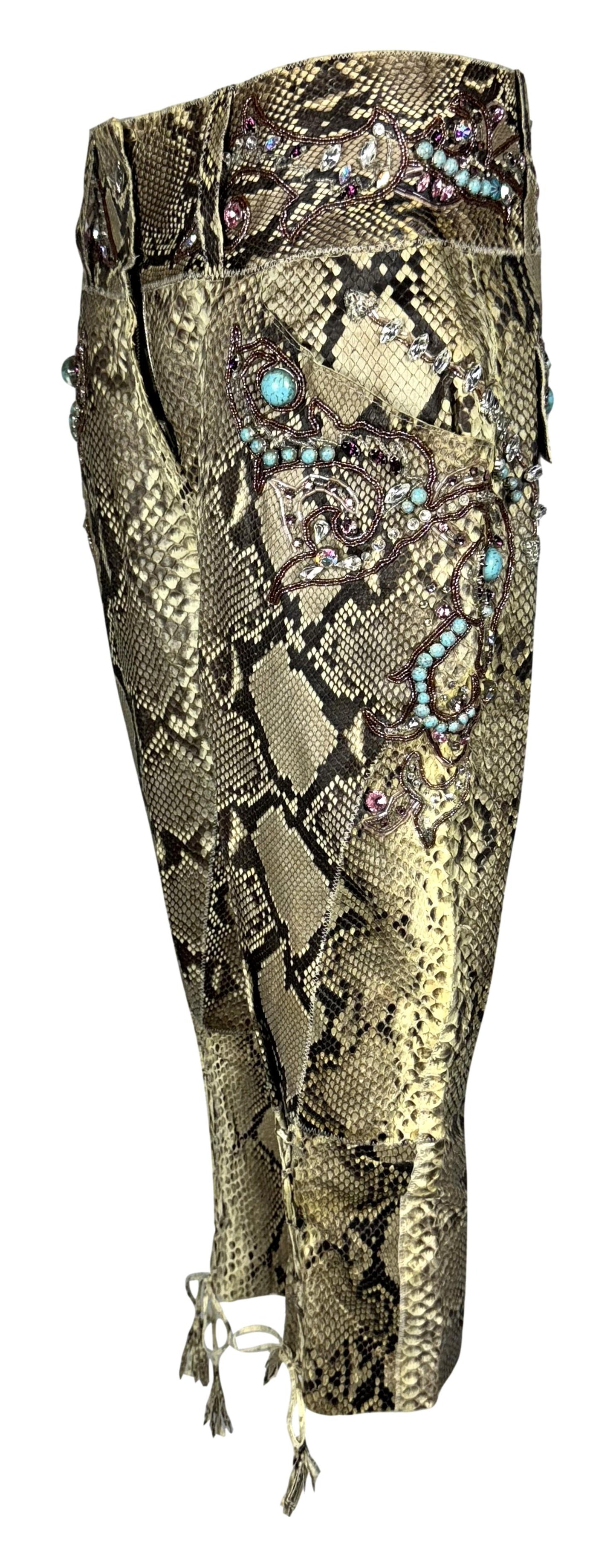 S/S 2004 Roberto Cavalli Runway Crystal Embellished Python Harem Pants