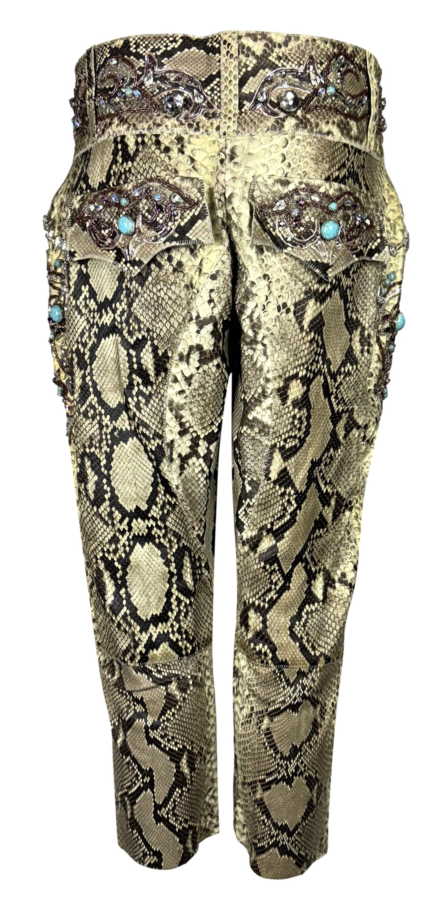 S/S 2004 Roberto Cavalli Runway Crystal Embellished Python Harem Pants