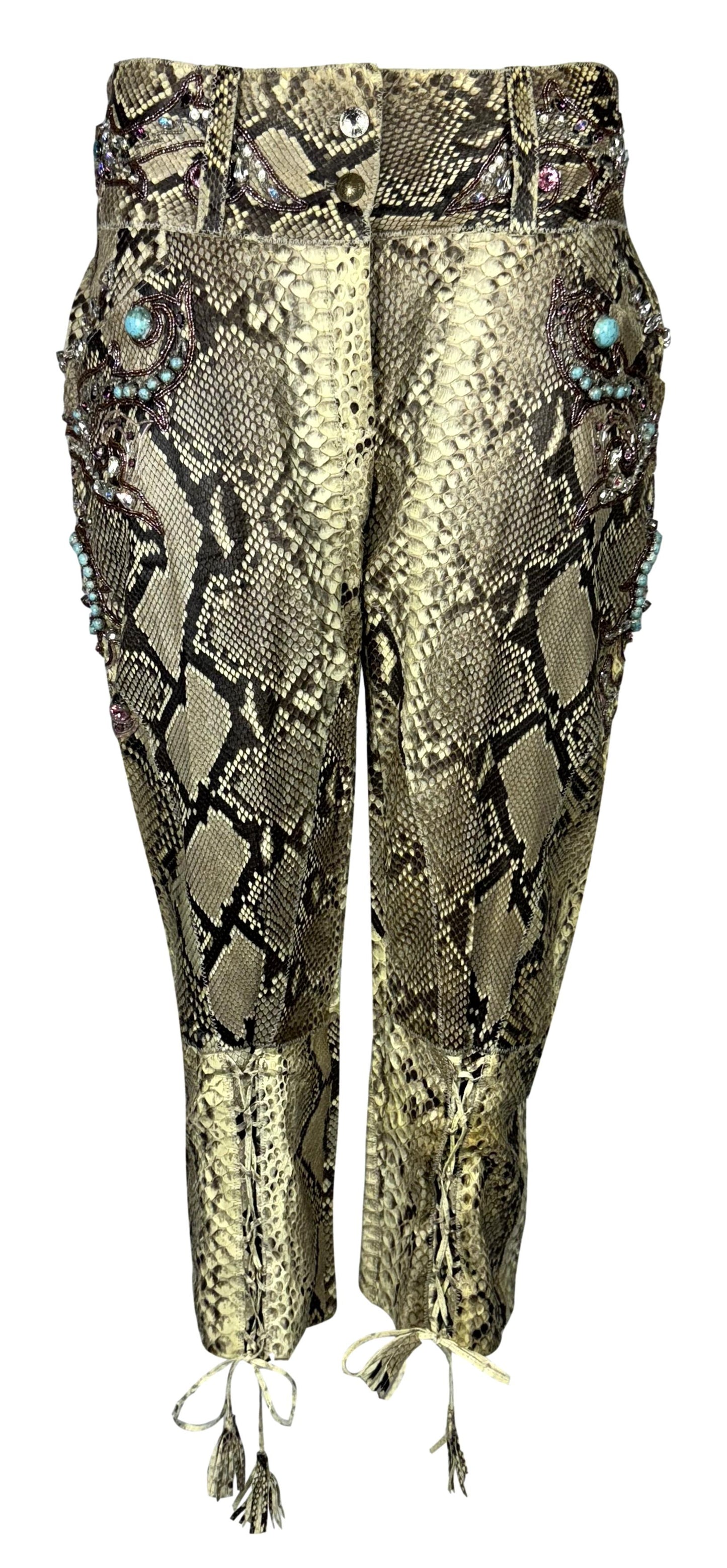 S/S 2004 Roberto Cavalli Runway Crystal Embellished Python Harem Pants