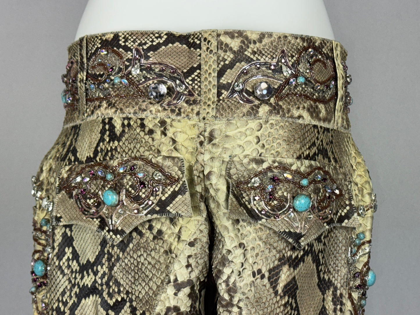 S/S 2004 Roberto Cavalli Runway Crystal Embellished Python Harem Pants
